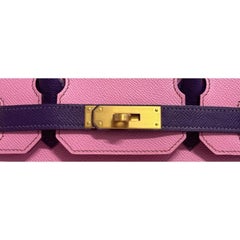 Hermes Birkin 30 Bubblegum Pink Ultra Violet Epsom Brushed Gold Top Handle Bag
