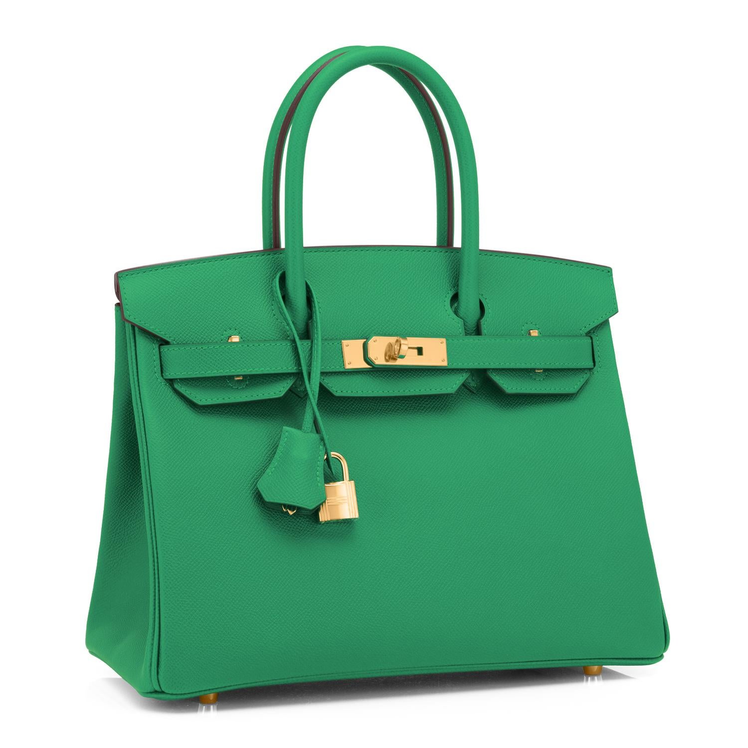 Hermes Birkin 30 Cactus Emerald Green Epsom Gold Bag Y Stamp, 2020
Sublime and rare combination! Emerald Green is the top color trend for 2021.
Brand New in Box.  Store Fresh.  Pristine Condition (with plastic on hardware).
Just purchased from