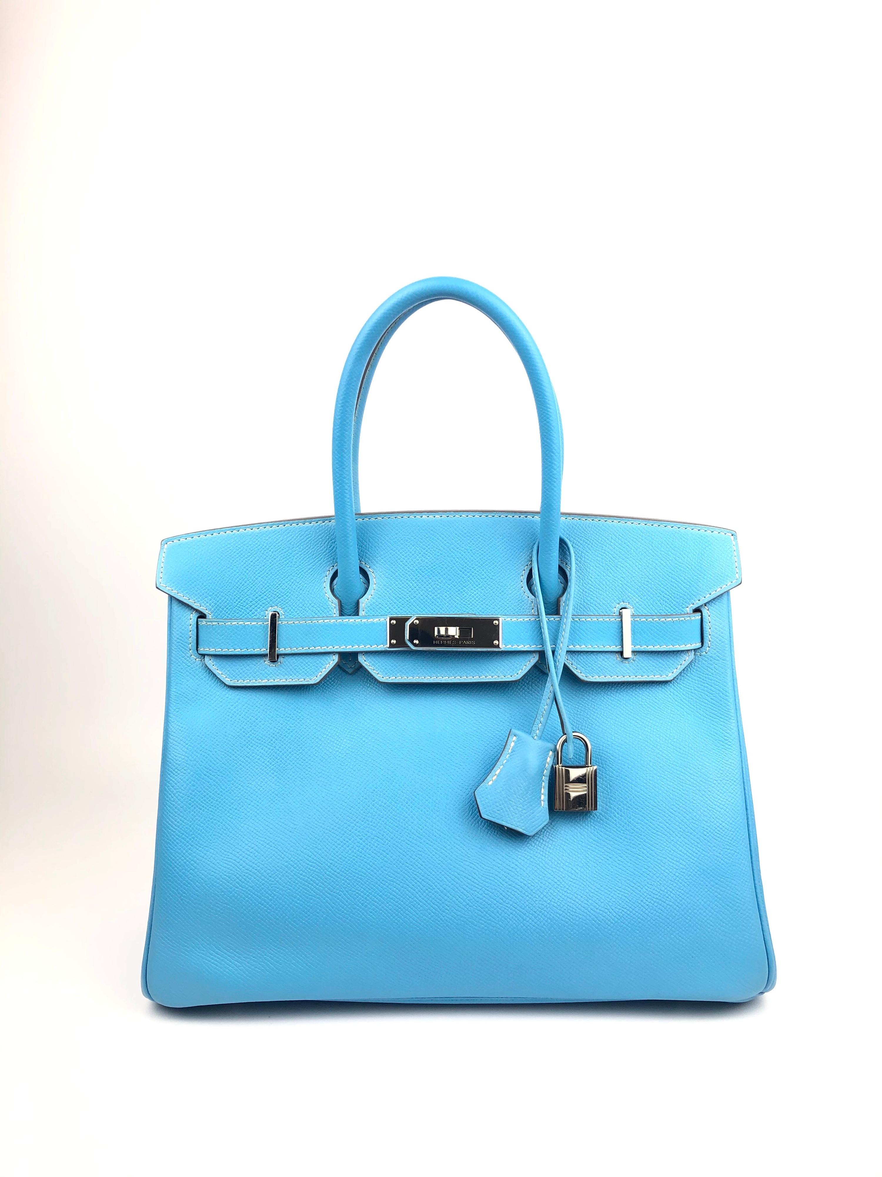 Hermes Birkin 30 Blue Celeste Mykonos Candy Collection Palladium Hardware. Excellent Condition, light hairlines on hardware, perfect corners and structure.

Shop with Confidence from Lux Addicts. Authenticity Guaranteed! 