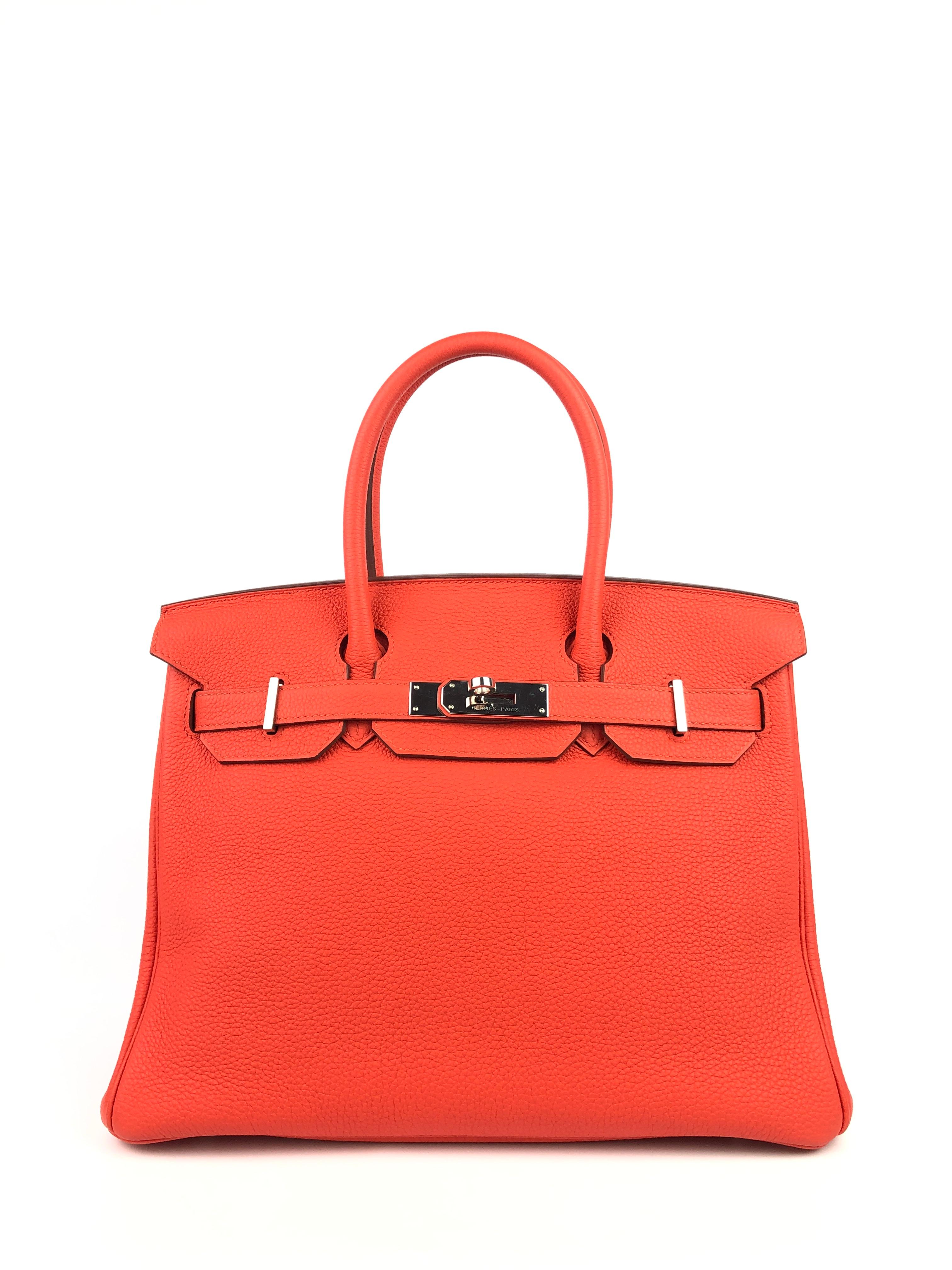 RARE Hermes Birkin 30 Capucine Red Orange Togo Palladium Hardware.  Excellent Condition, Light Hairlines on Hardware, Excellent corners and Structure. 2016 X Stamp.

Shop with Confidence from Lux Addicts. Authenticity Guaranteed!