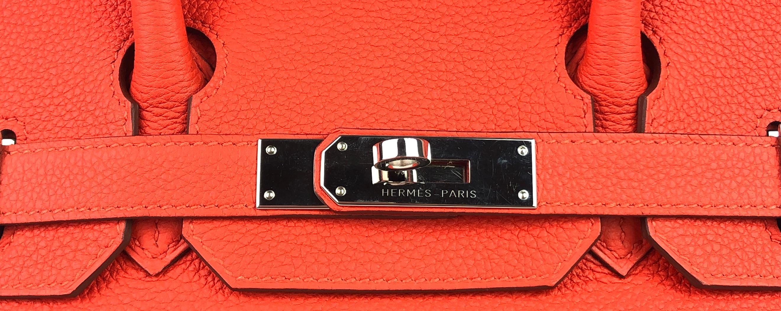 Women's or Men's Hermes Birkin 30 Capucine Red Orange Togo Palladium Hardware