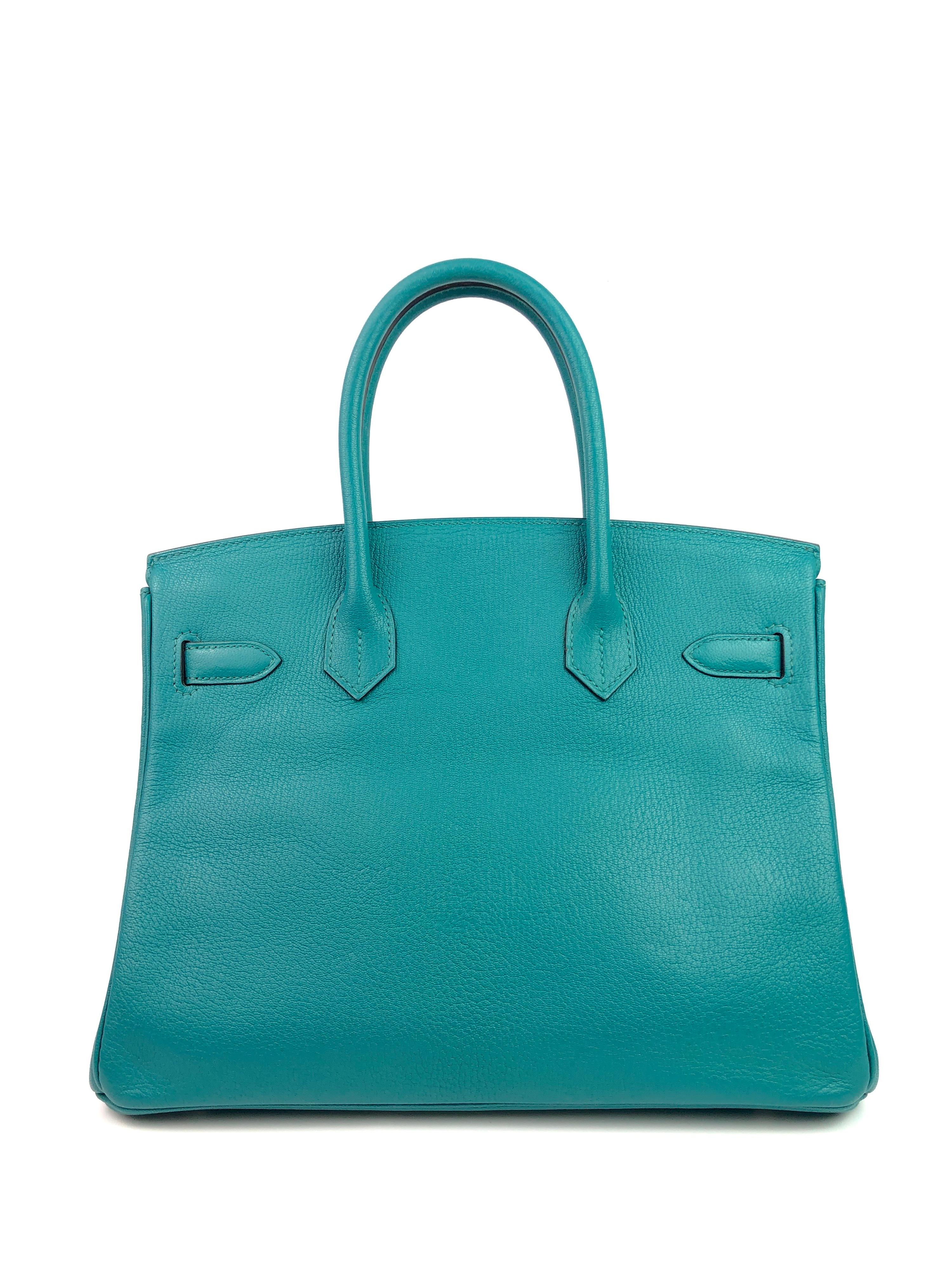 Women's or Men's Hermes Birkin 30 Chèvre Mysore Blue Paon Palladium Hardware