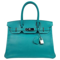 Hermes Birkin 30 Chèvre Mysore Blue Paon Palladium Hardware