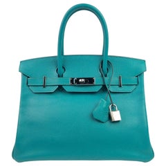 Hermes Birkin 30 Chèvre Mysore Blue Paon Palladium Hardware 