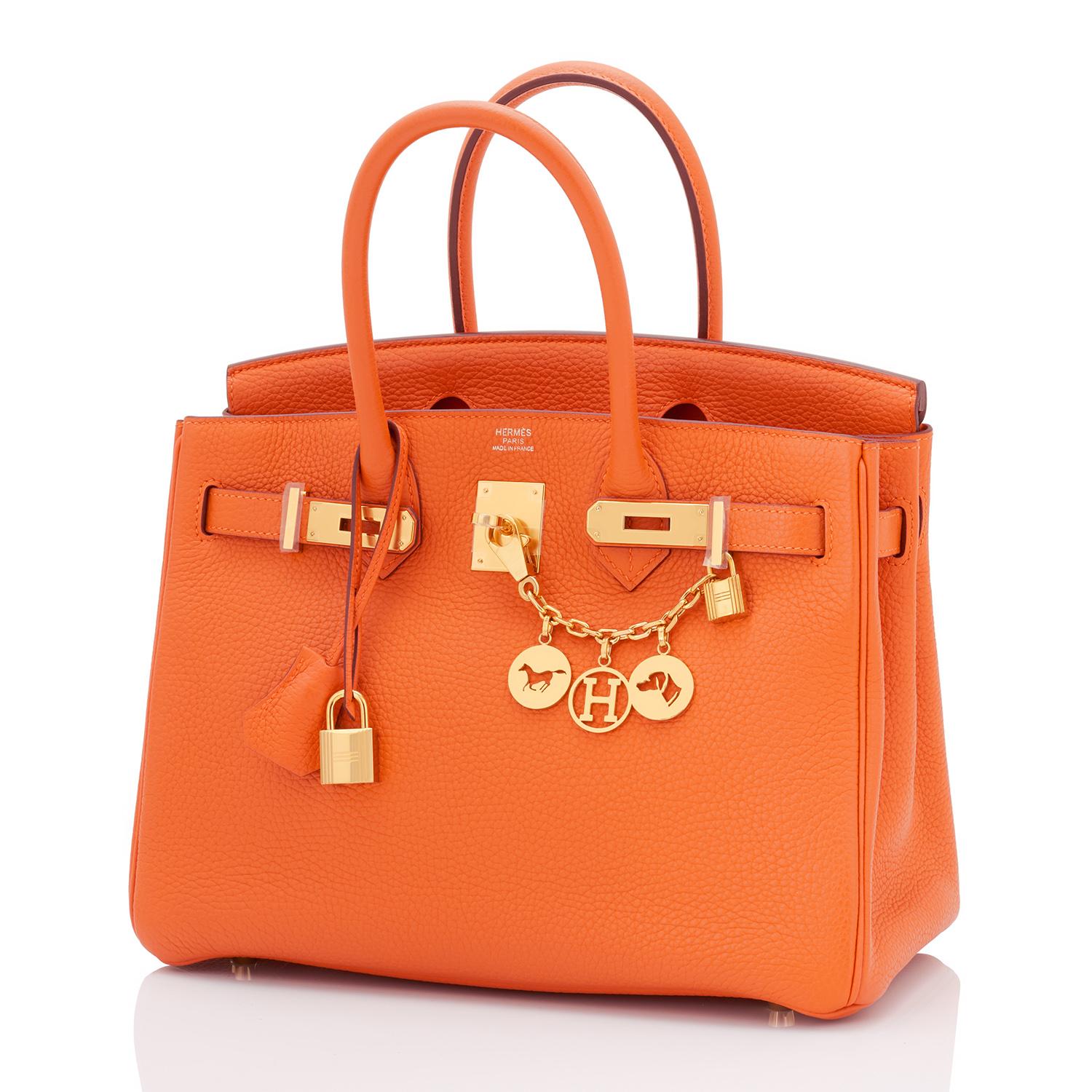 Hermes Birkin 30 Classic Hermes Orange Birkin Gold Hardware
Ultra coveted and rare combination- long discontinued Hermes Classic Orange with Gold Hardware!
Excellent Condition (with plastic on hardware). Comes with keys, lock, clochette, two