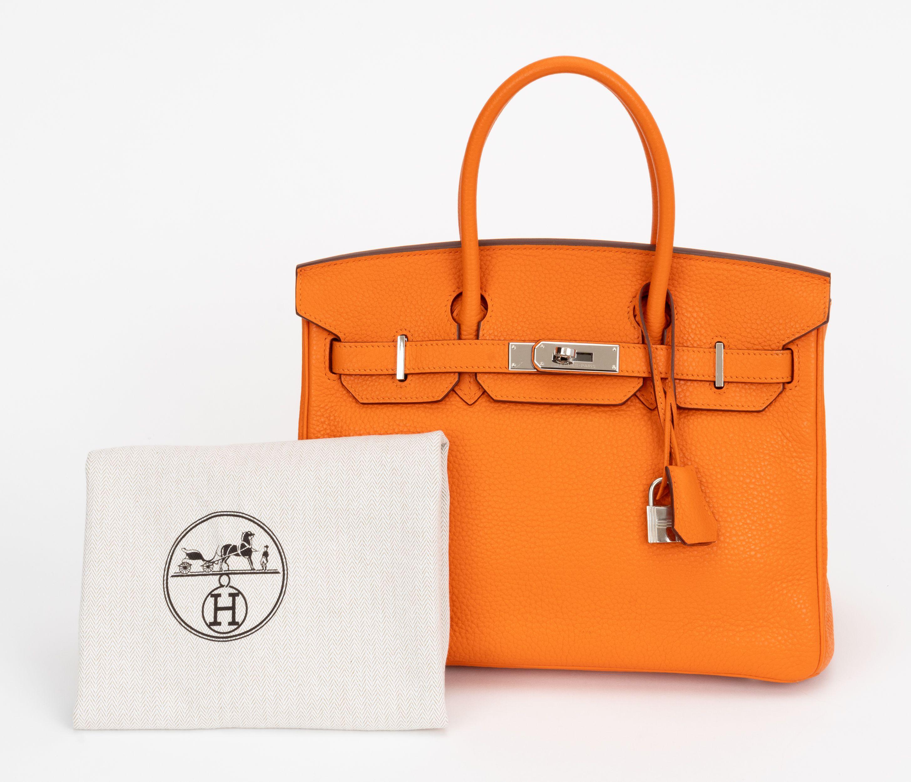 Hermès Birkin 30 Clemence Orange Pallad en vente 9