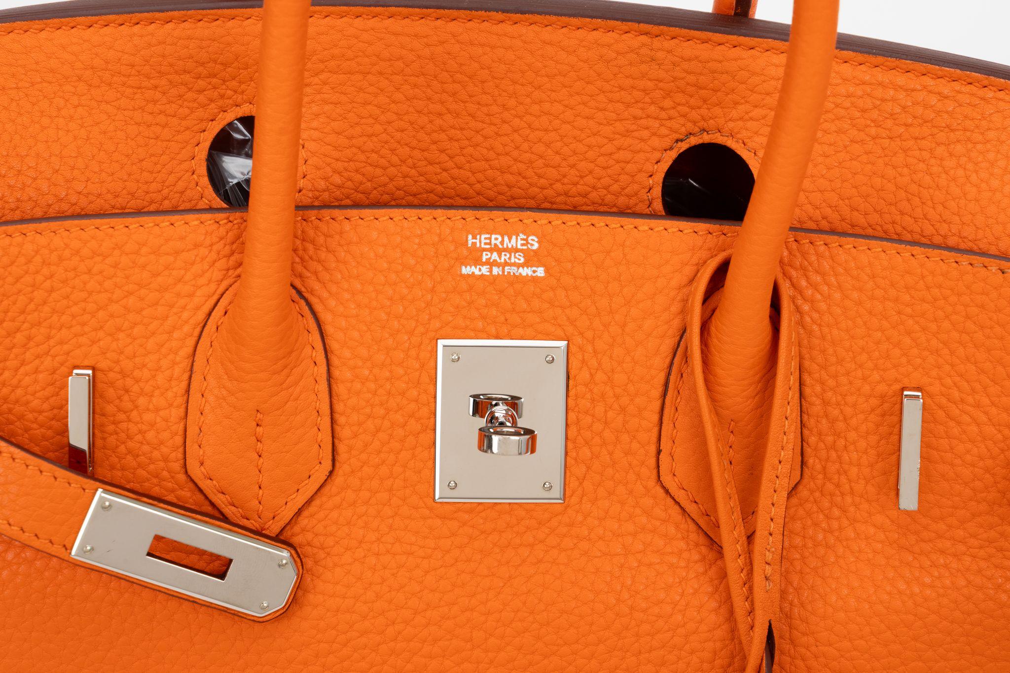 Hermès Birkin 30 Clemence Orange Pallad en vente 3
