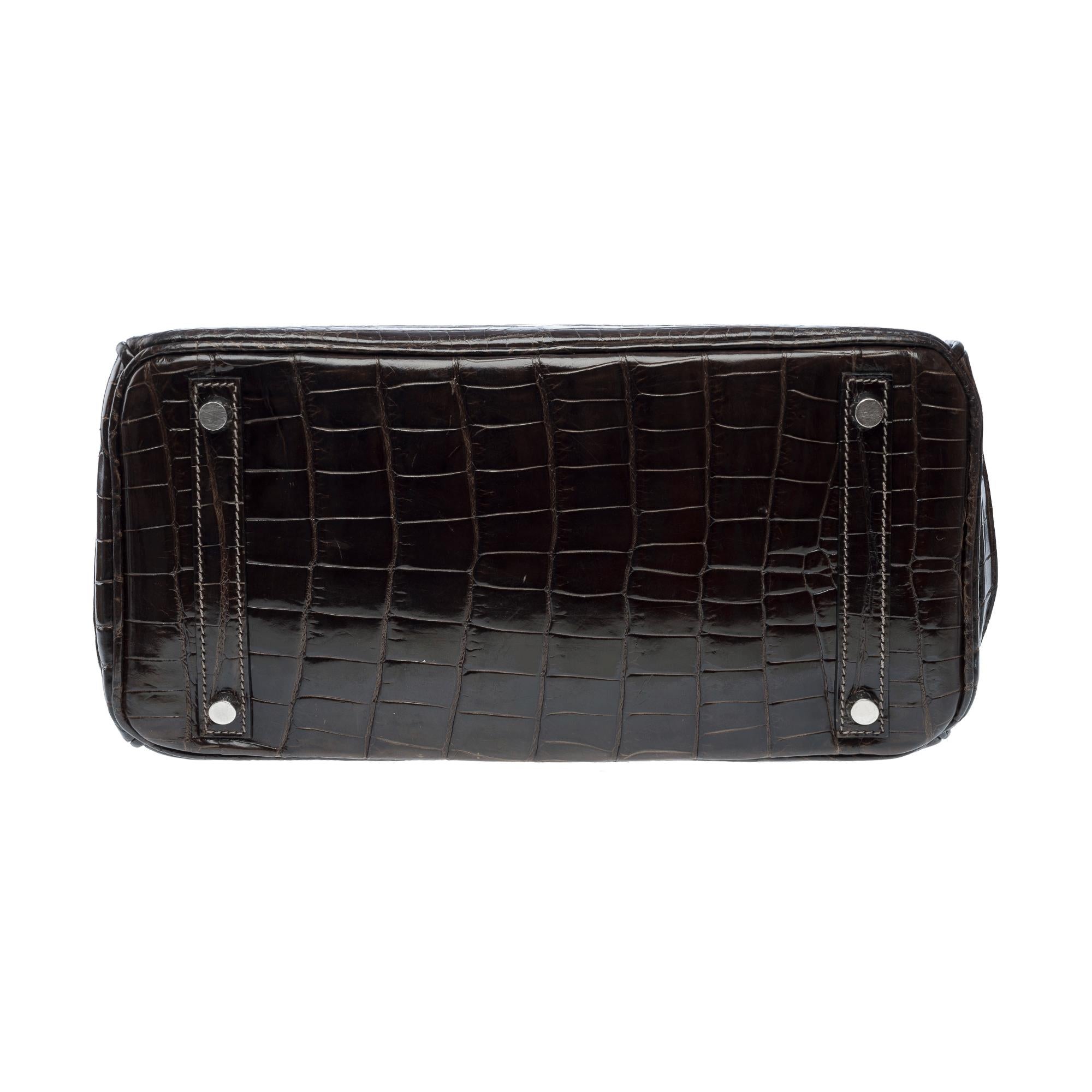 Hermes Birkin 30 cm handbag in Elephant Grey Crocodile, PHW For Sale 6