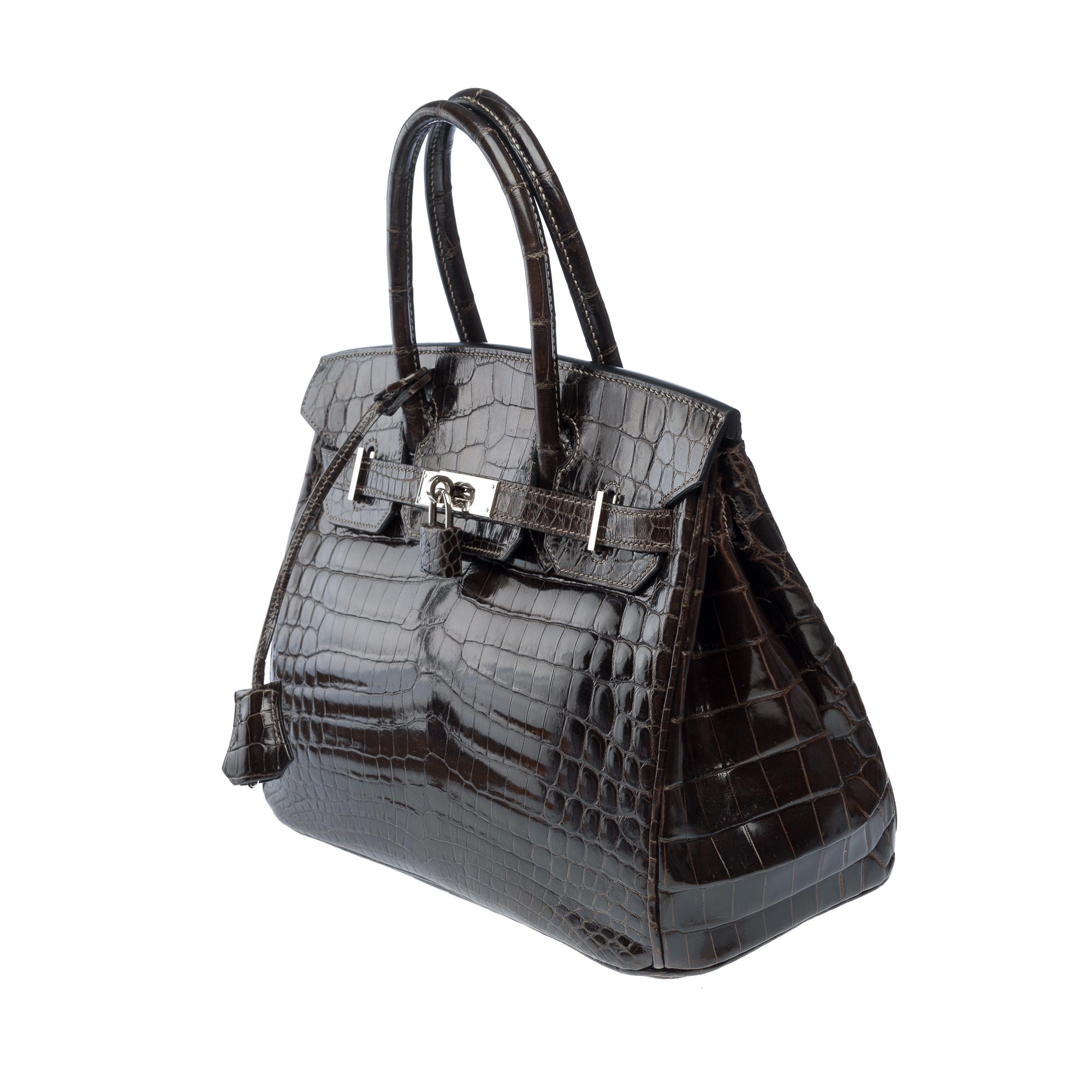 Women's Hermes Birkin 30 cm handbag in Elephant Grey Crocodile, PHW For Sale