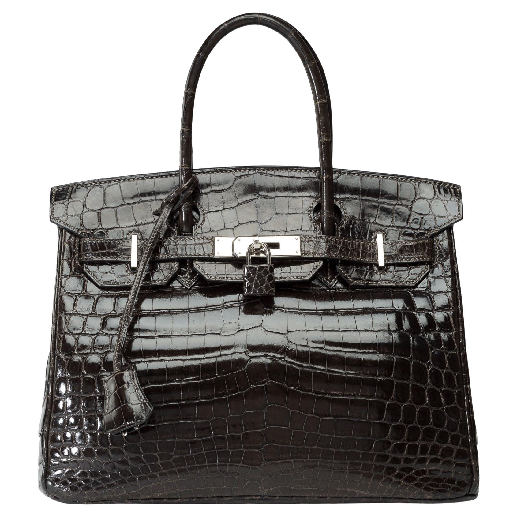 Hermes Birkin 30 cm handbag in Elephant Grey Crocodile, PHW For Sale
