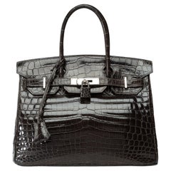 Hermes Birkin 30 cm Handtasche aus Elefantengrauem Krokodil, PHW