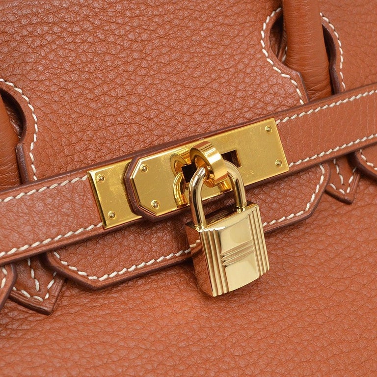 HERMES Birkin 30 Cognac Tan Brown Leather Gold Top Handle Satchel Tote Bag  For Sale at 1stDibs