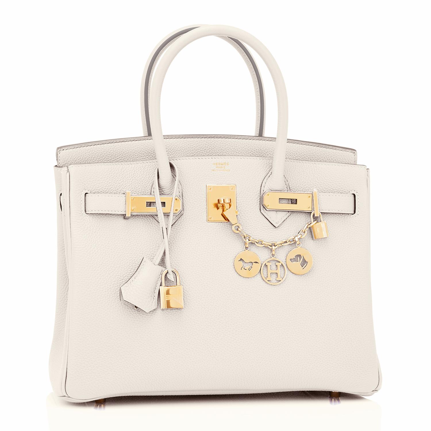Hermes Birkin 30 Craie Togo Chalk Off White Gold Hardware Bag B Stamp, 2023
Just purchased from Hermes store; bag bears new interior 2023 B Stamp.
Brand New in Box. Store fresh. Pristine Condition (plastic on hardware.)
Perfect gift! Comes in full