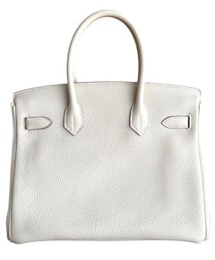 Sacs à main Hermès Birkin 30 en cuir Togo blanc « Craie », avec finitions en or rose et poignée sur le dessus