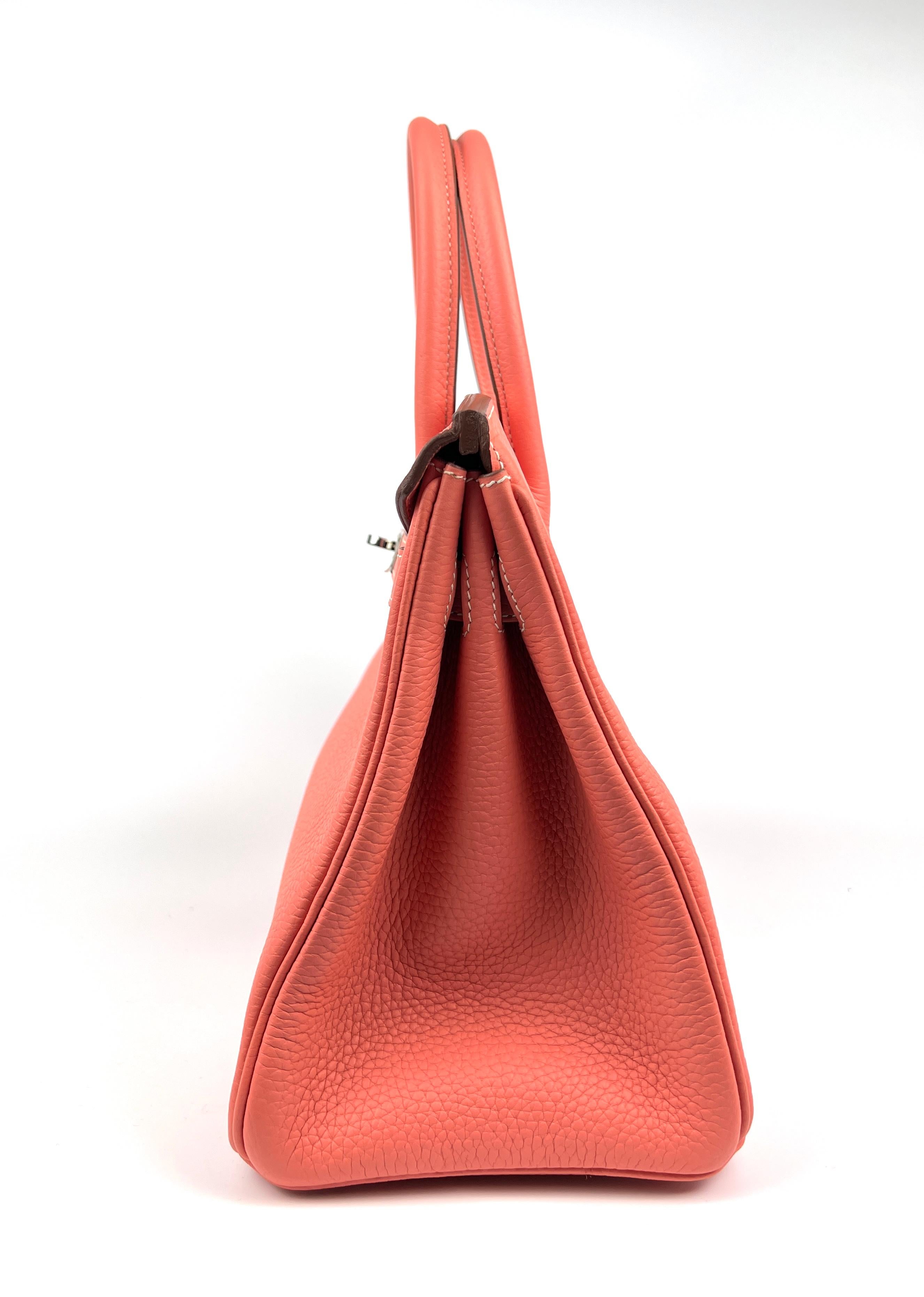 Hermes Birkin 30 Crevette Orange Pink Leather Palladium Hardware In Excellent Condition In Miami, FL