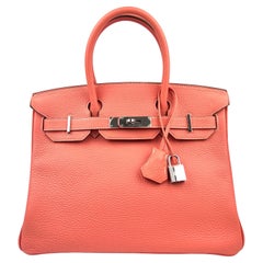 Hermes Birkin 30 Crevette Orange Pink Leather Palladium Hardware