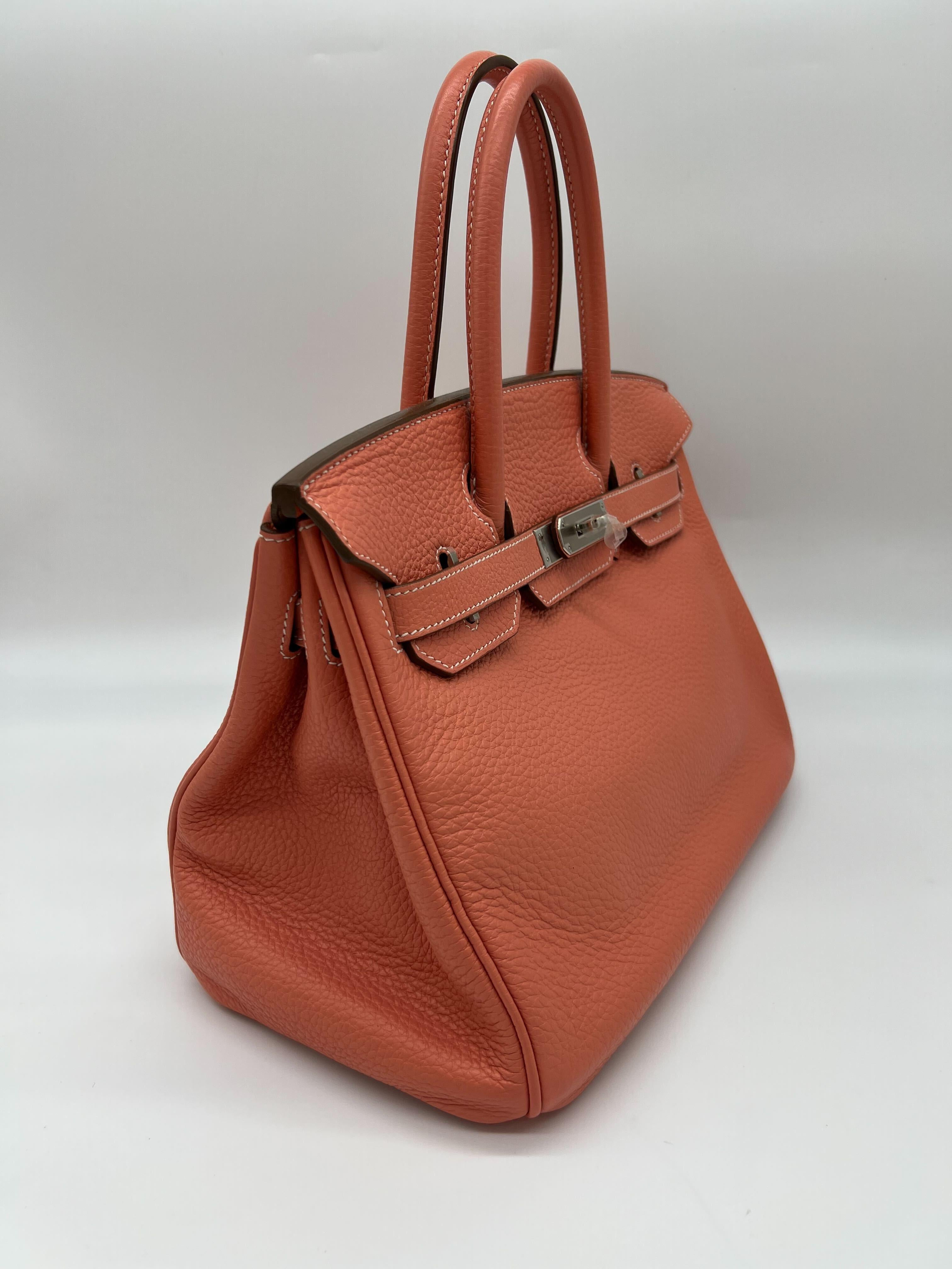 Hermes Birkin 30 Crevette Togo Palladium Hardware In Excellent Condition For Sale In New York, NY