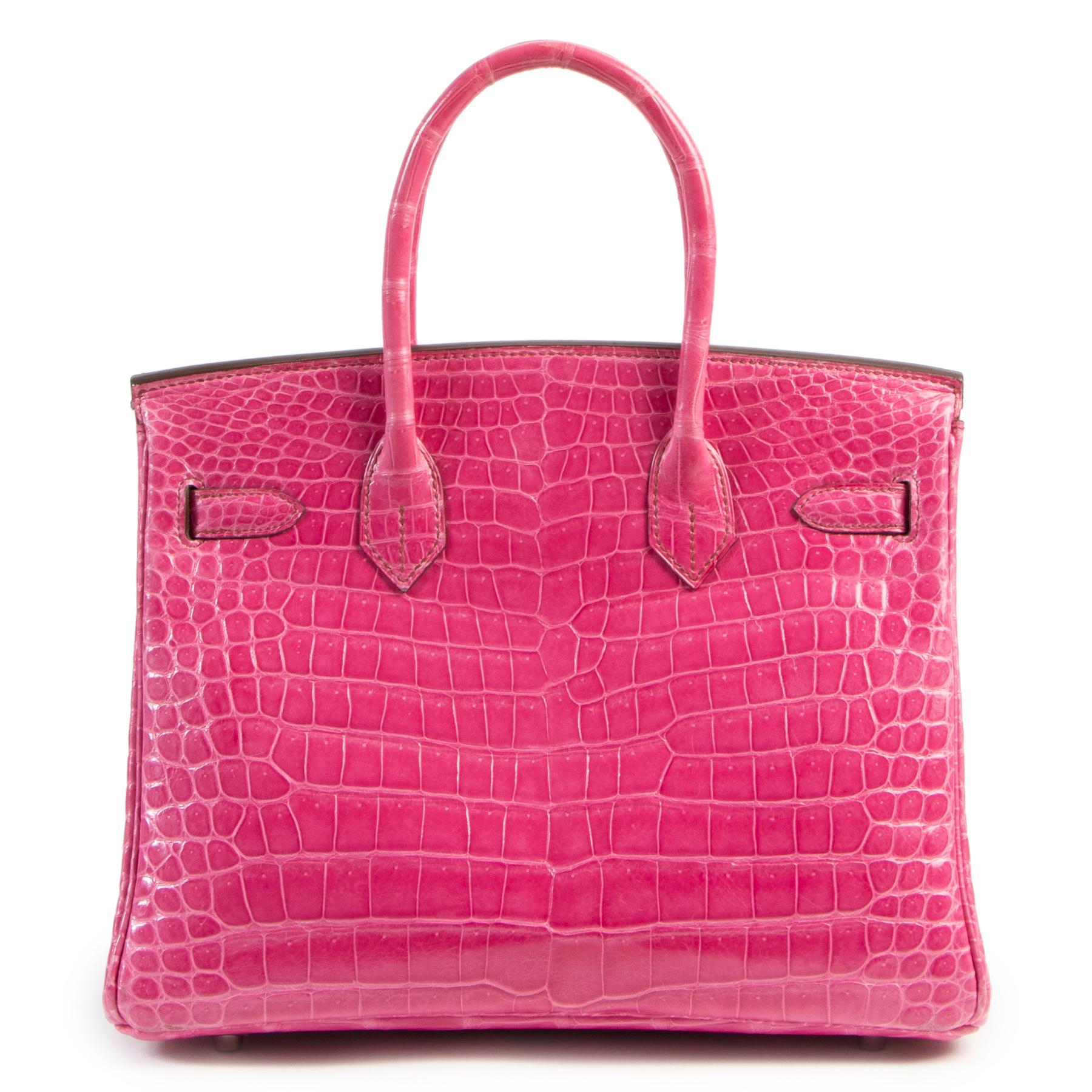 Pink Hermès Birkin 30 Croco Porosus Lisse Fuchsia PHW For Sale