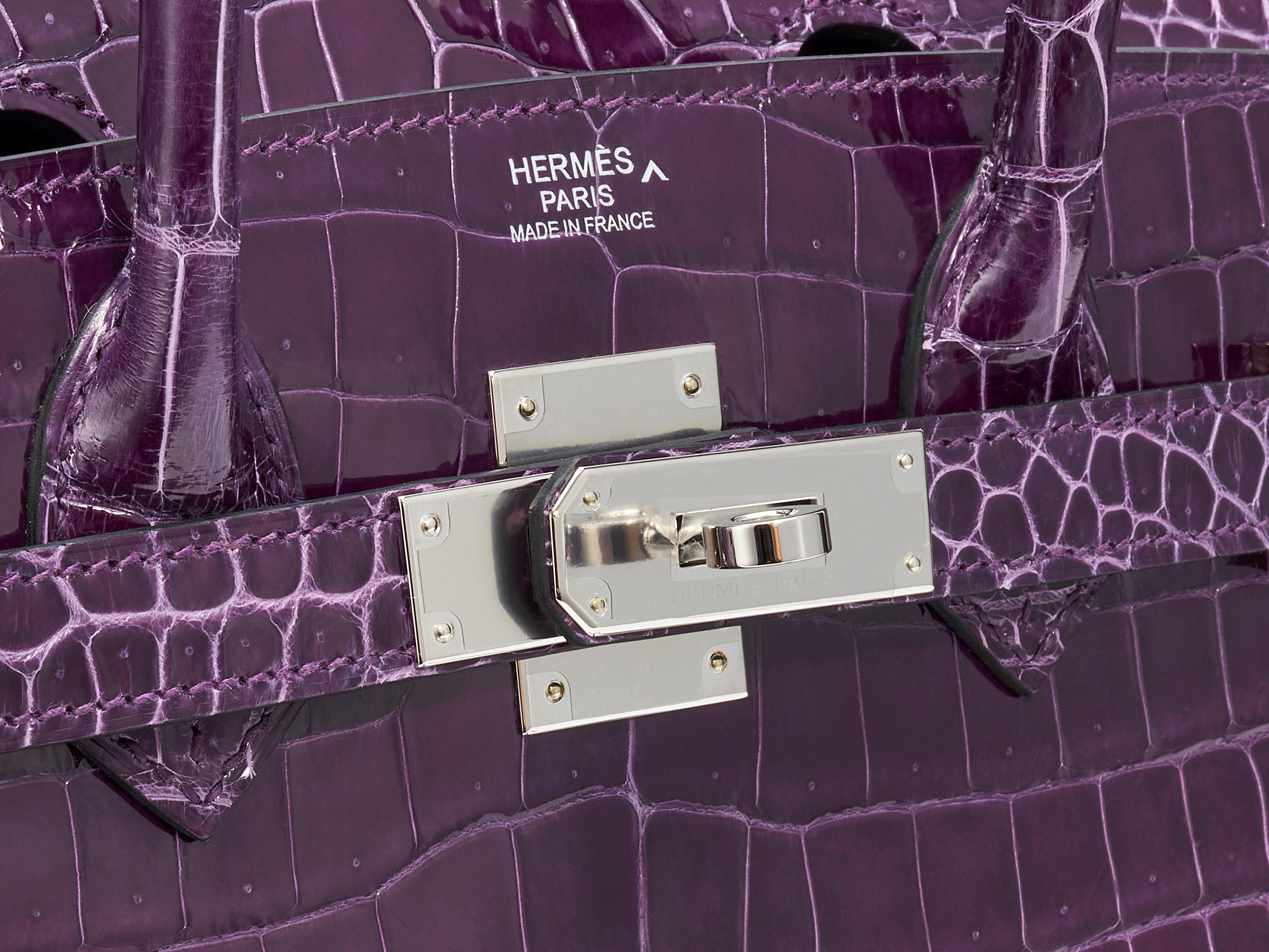 Women's or Men's Hermès Birkin 30 Crocodile Porosus Lisse Cassis Palladium Hardware For Sale