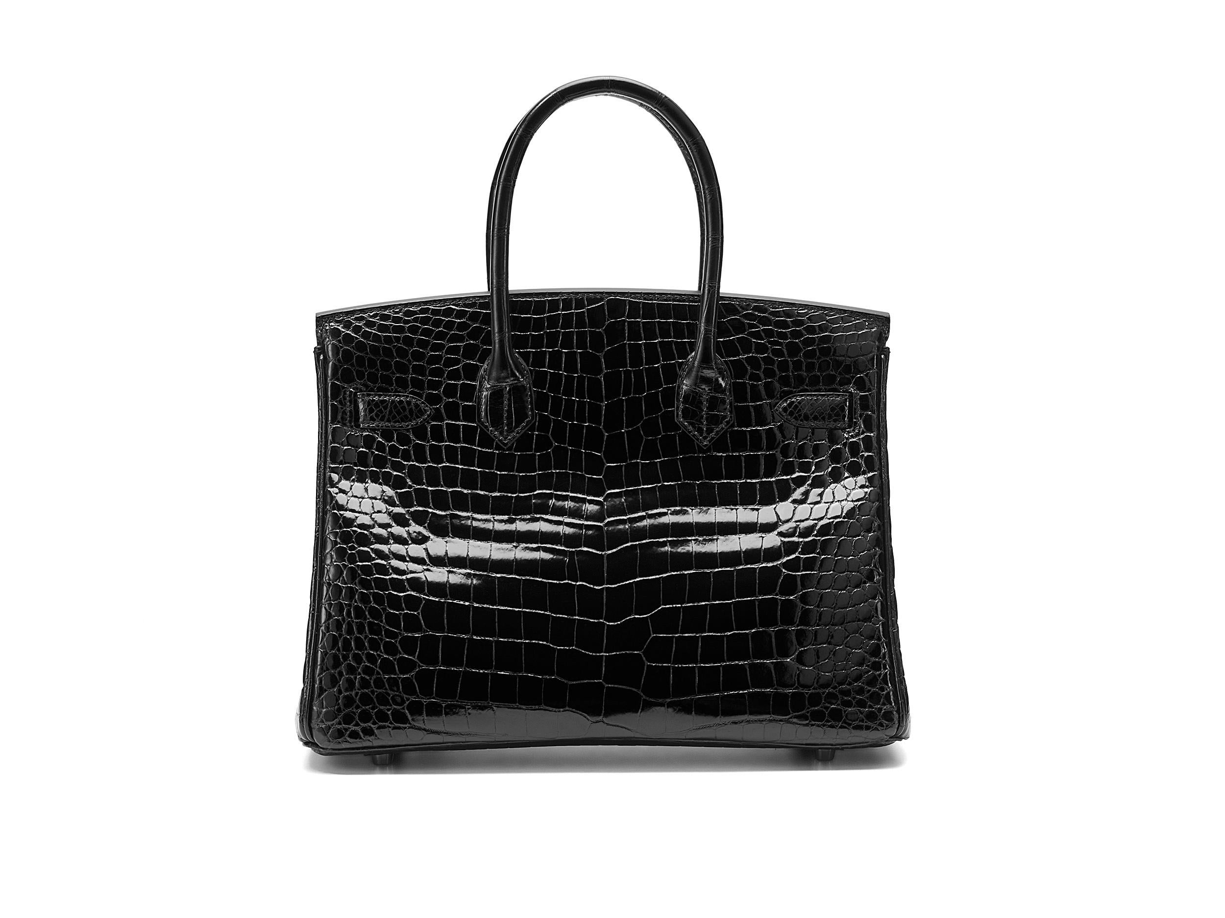 Hermès Birkin 30 Crocodile Porosus Lisse Noir/Noir Quincaillerie Palladium Neuf - En vente à Berlin, DE