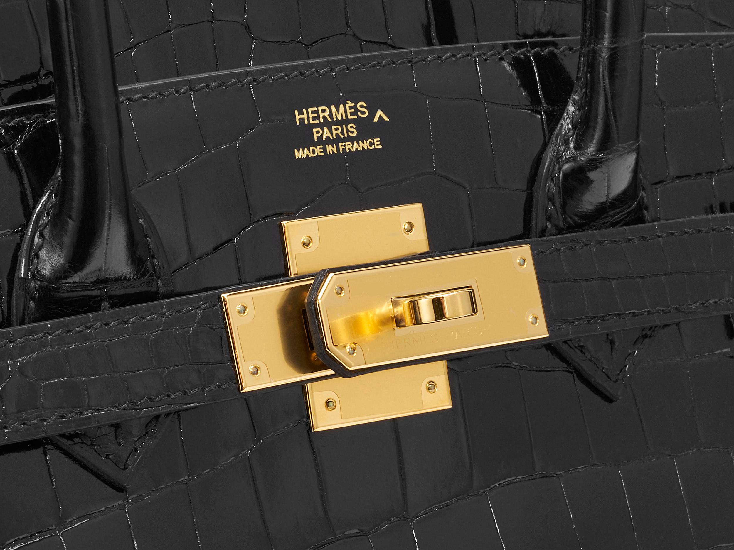 Hermès Birkin 30 Crocodile Porosus Lisse Noir/Noir Quincaillerie Palladium Unisexe en vente