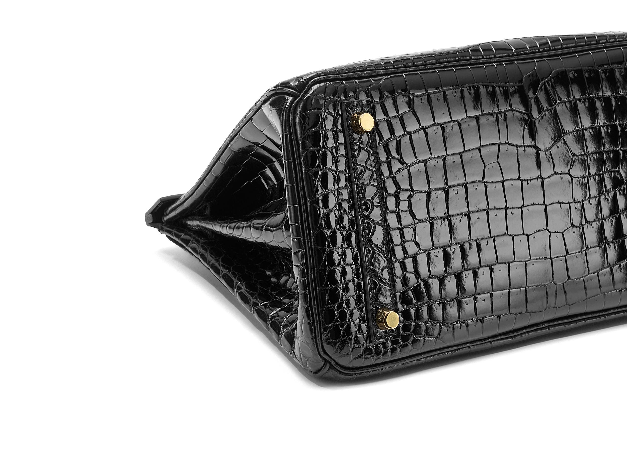 Hermès Birkin 30 Crocodile Porosus Lisse Noir/Noir Quincaillerie Palladium en vente 1