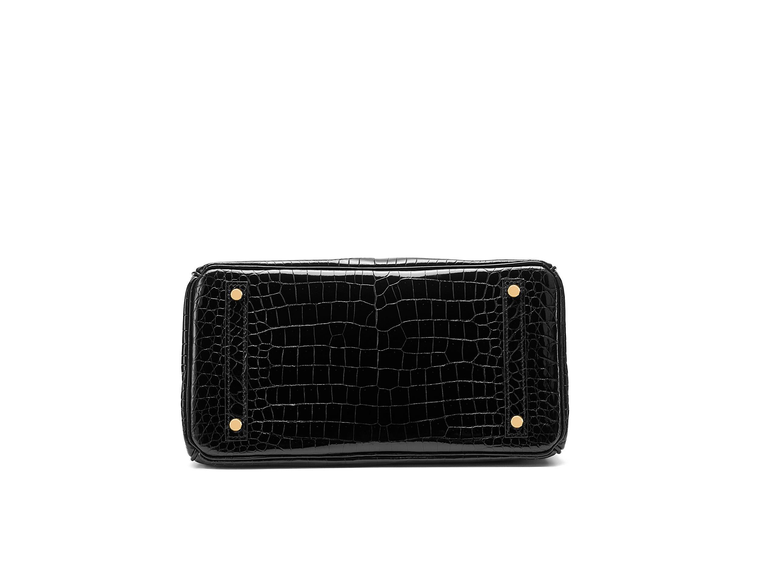 Hermès Birkin 30 Crocodile Porosus Lisse Noir/Noir Quincaillerie Palladium en vente 2