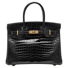 Hermès Birkin 30 Krokodil Porosus Lisse Noir/Schwarz Palladium Hardware
