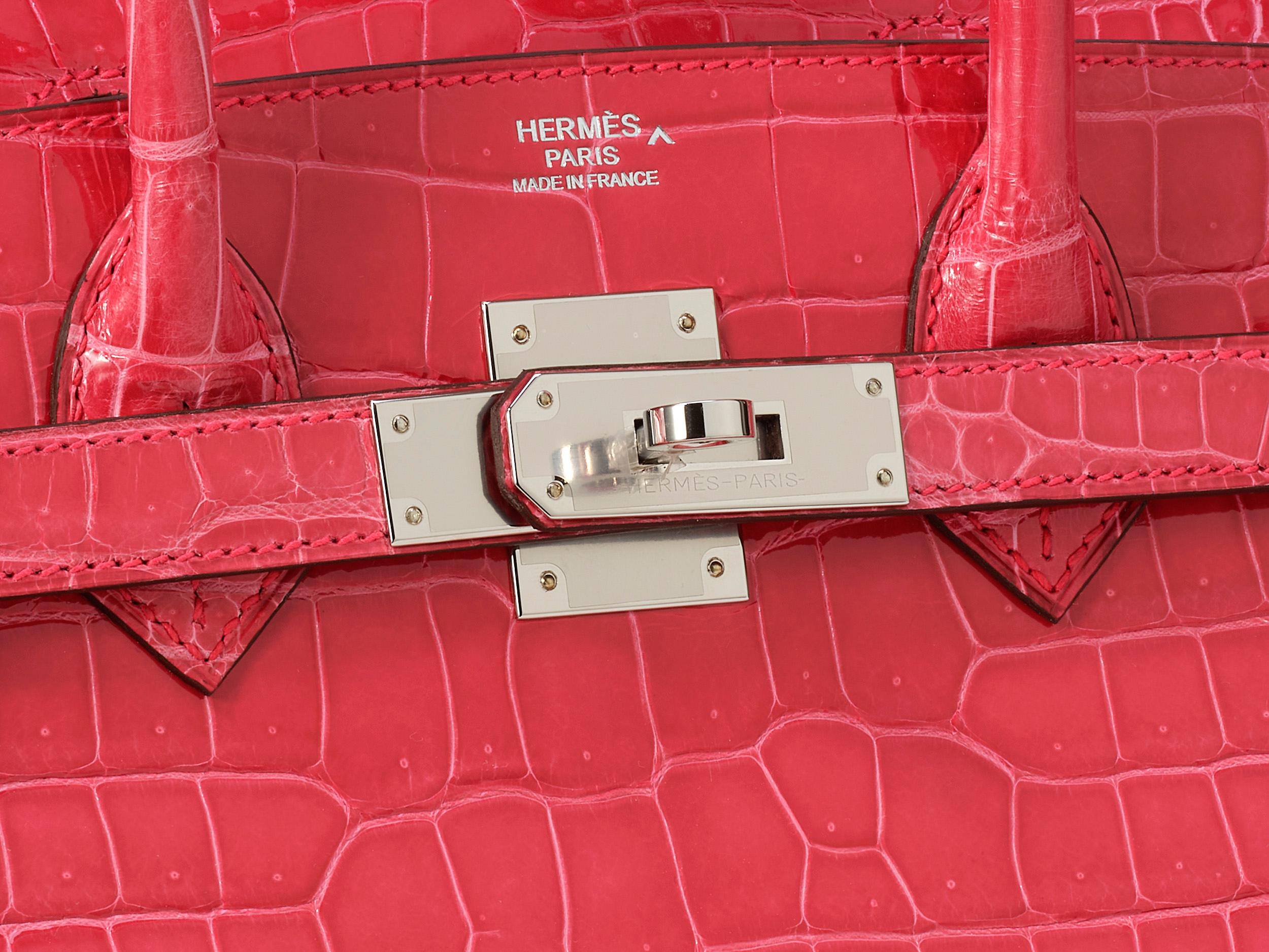 Hermès Birkin 30 Crocodile Porosus Lisse Rose Extreme Palladium Hardware For Sale 1