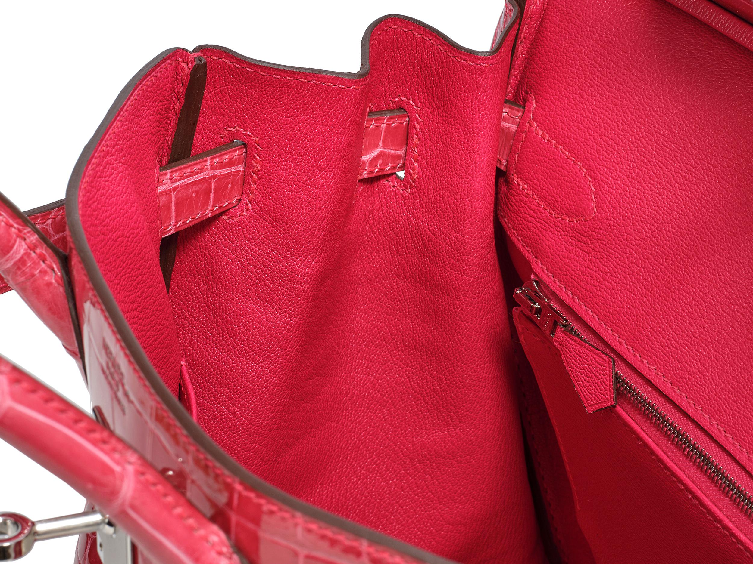Hermès Birkin 30 Crocodile Porosus Lisse Rose Extreme Palladium Hardware For Sale 2