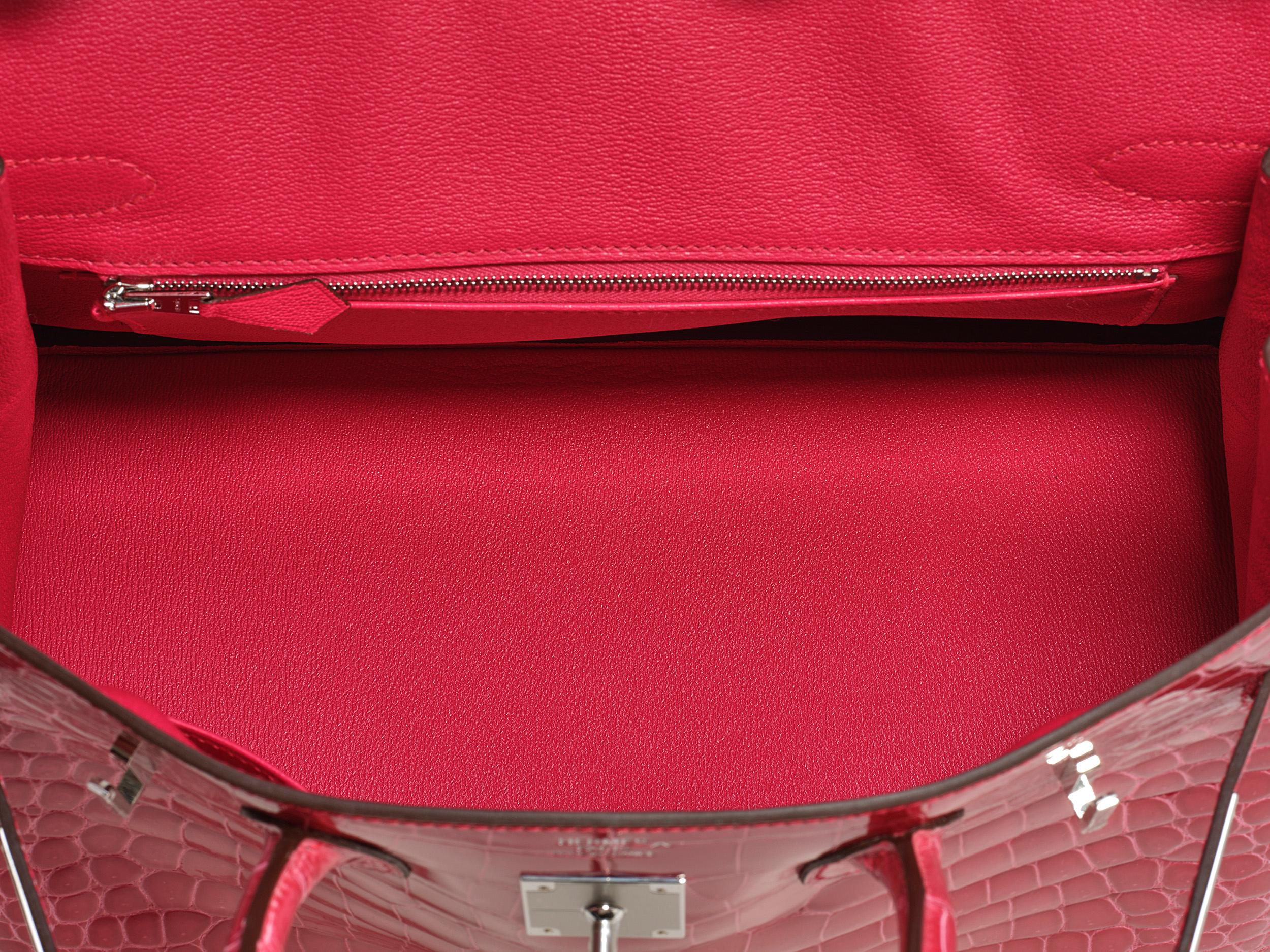 Hermès Birkin 30 Crocodile Porosus Lisse Rose Extreme Palladium Hardware For Sale 3