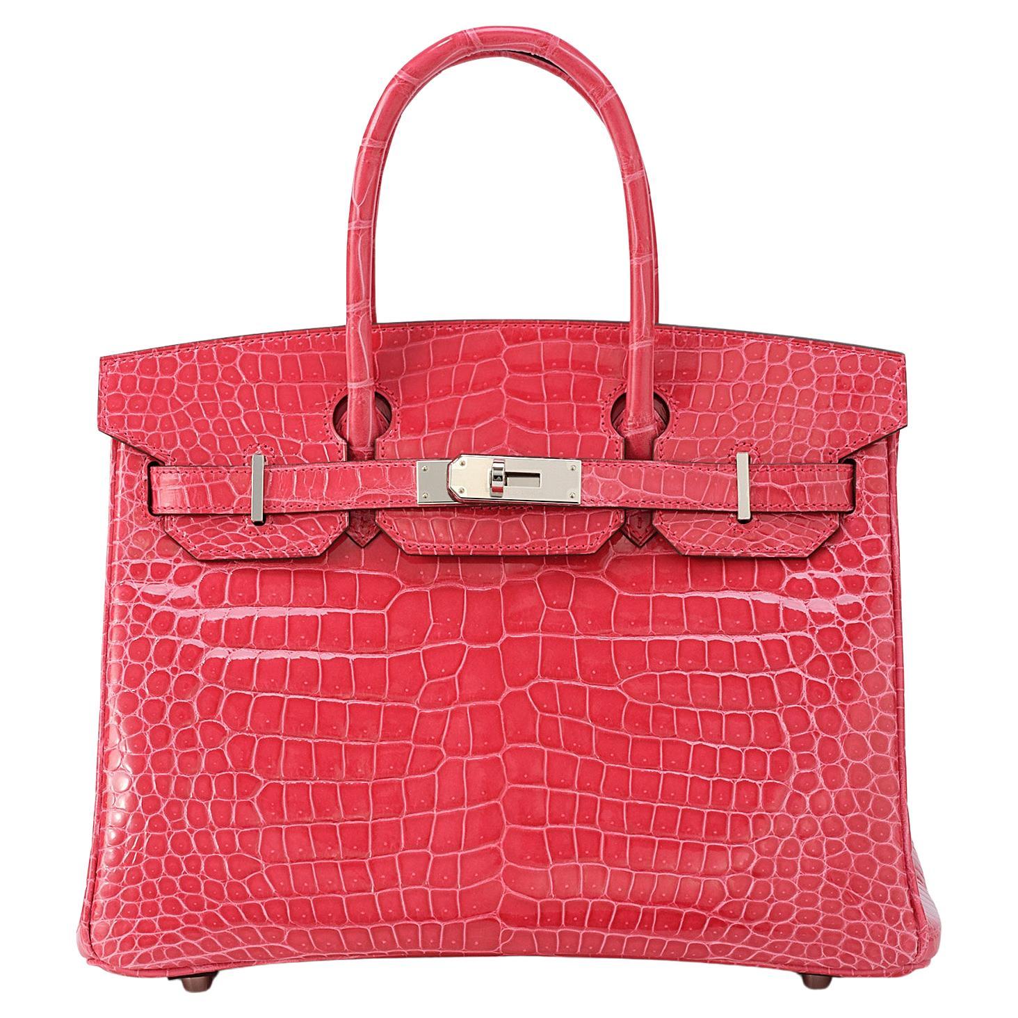 Hermès Birkin 30 Crocodile Porosus Lisse Rose Extreme Palladium Hardware For Sale