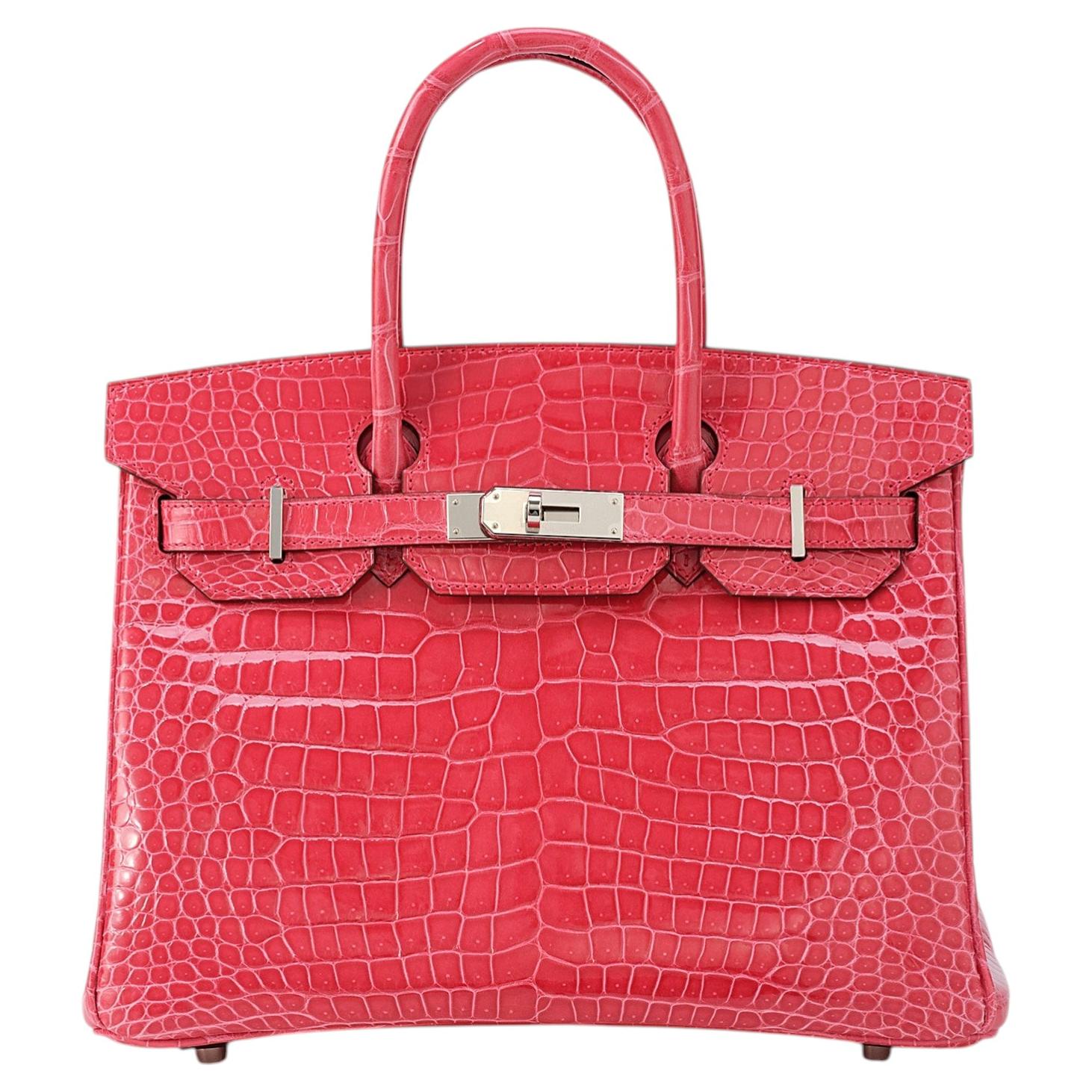 Hermès Birkin 30 Cocodrilo Porosus Lisse Rosa Extreme Hardware Paladio