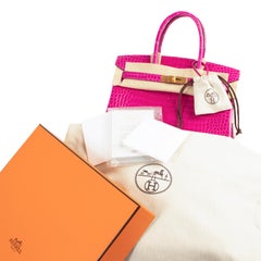 BRAND NEW Hermès Birkin 30 Crocodile Porosus Lisse Rose Sheherazade GHW