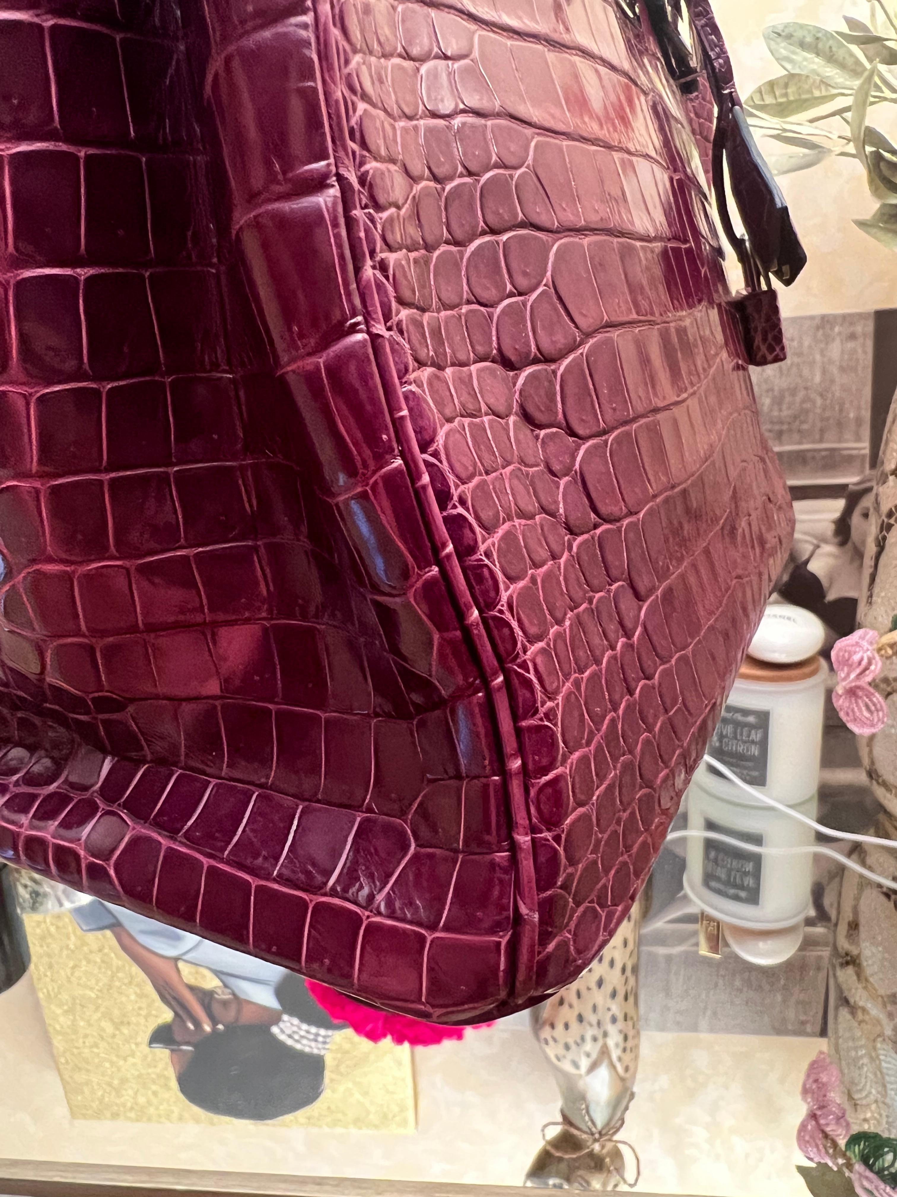 Hermes Birkin 30 Crocodile Porosus Purple bag In Good Condition In New York, NY