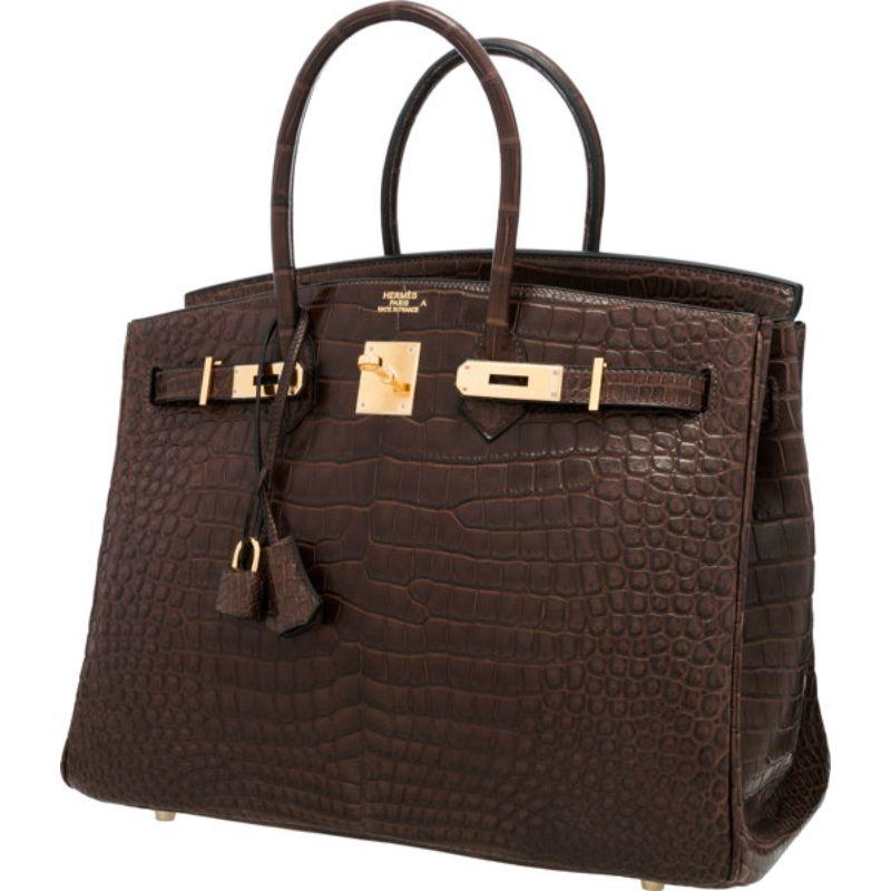Hermes Birkin 30 Dark Chocolate Brown Exotic Matte Crocodile Gold Top Handle Bag In Good Condition In Chicago, IL