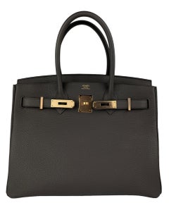 Hermes Birkin 30 Etain Grey Gray Gris Togo Leather Rose Gold Hardware Handbag