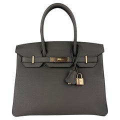 Hermes Birkin 30 Etain Grey Gray Gris Togo Leather Rose Gold Hardware Handbag 