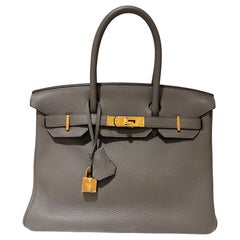 Hermes Birkin 30 Etain togo gold hardware handbag