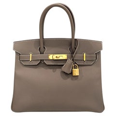 Hermes Birkin 30 Etoupe Gray Epsom Leather Gold Hardware Top Handle Bag