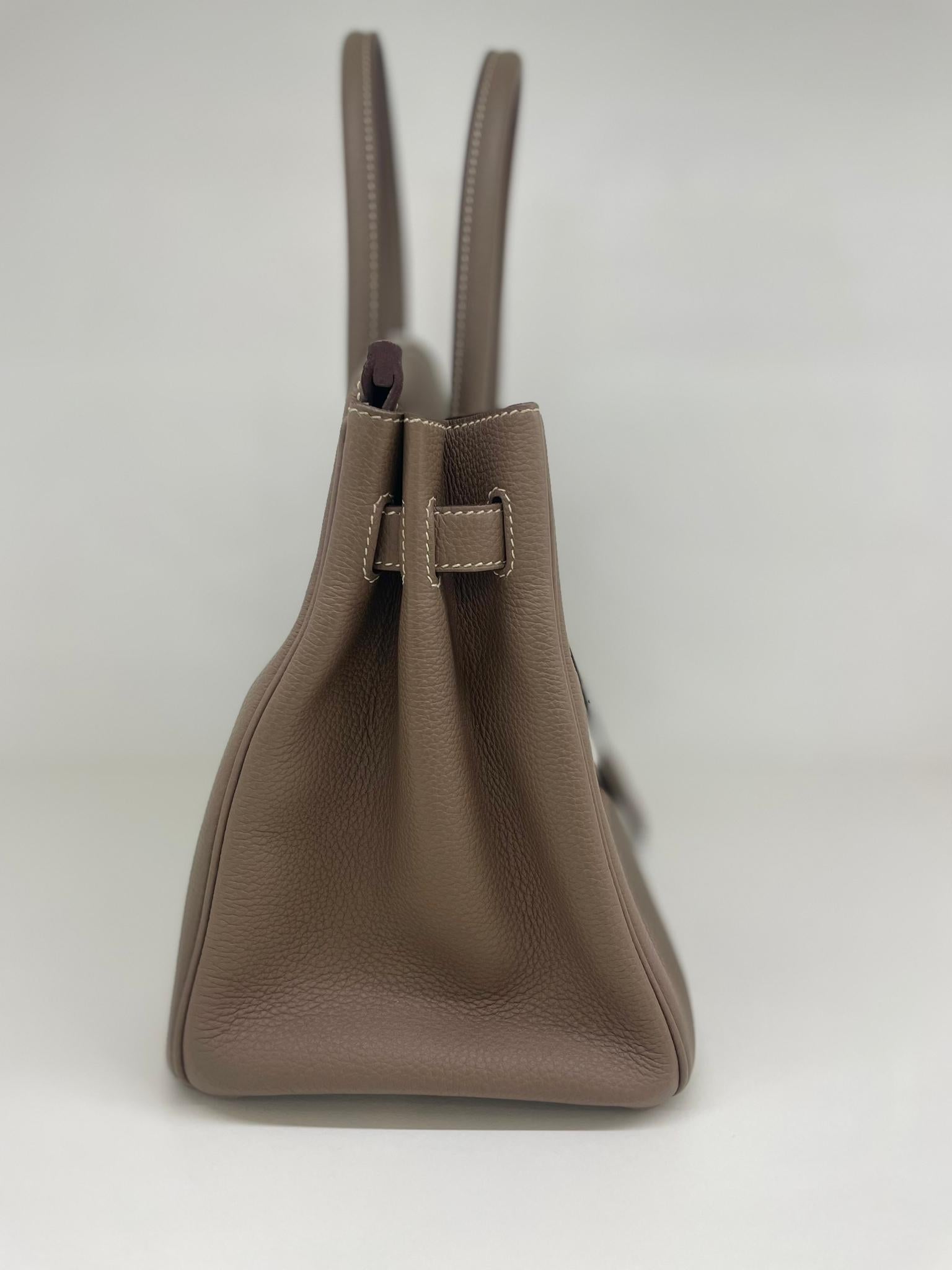 Gray Hermes Birkin 30 Etoupe PHW Stamp A