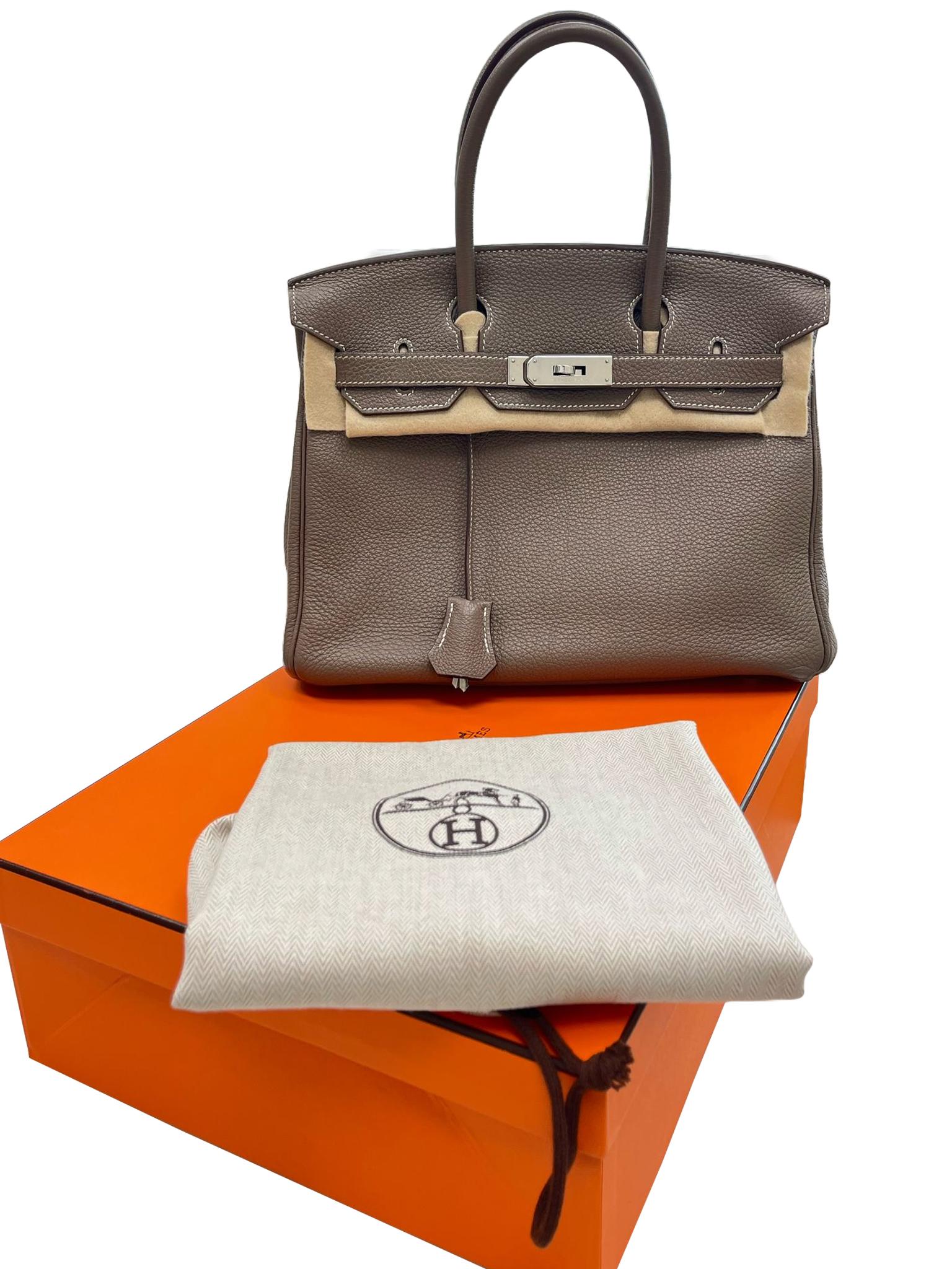 Gray Hermes Birkin 30 Etoupe Togo Leather with Palladium Hardware Handbag