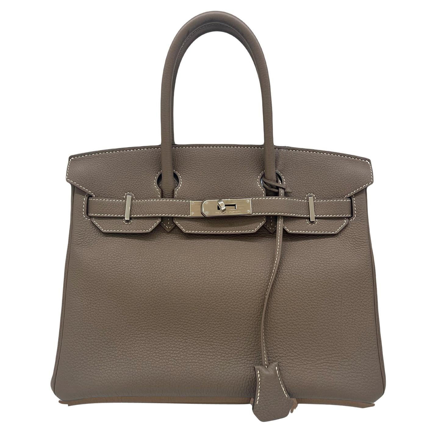 Hermes Birkin 30 Etoupe Togo Leather with Palladium Hardware Handbag