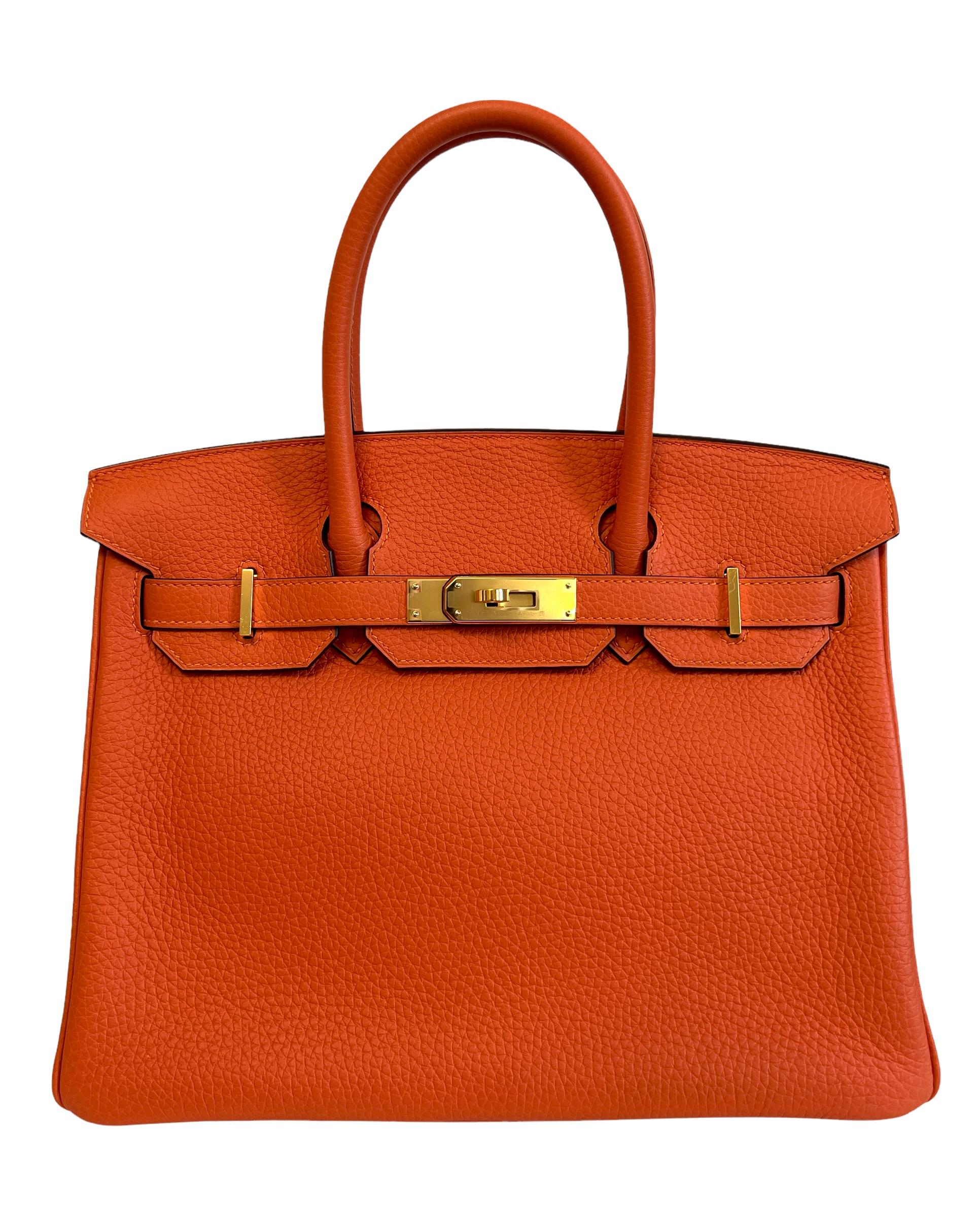 Stunning Hermes Birkin 30 Feu Orange Leather complimented with Gold Hardware. Y Stamp 2020, Pristine Condition with Plastic on Hardware. 

Shop with confidence from Lux Addicts. Authenticity Guaranteed!