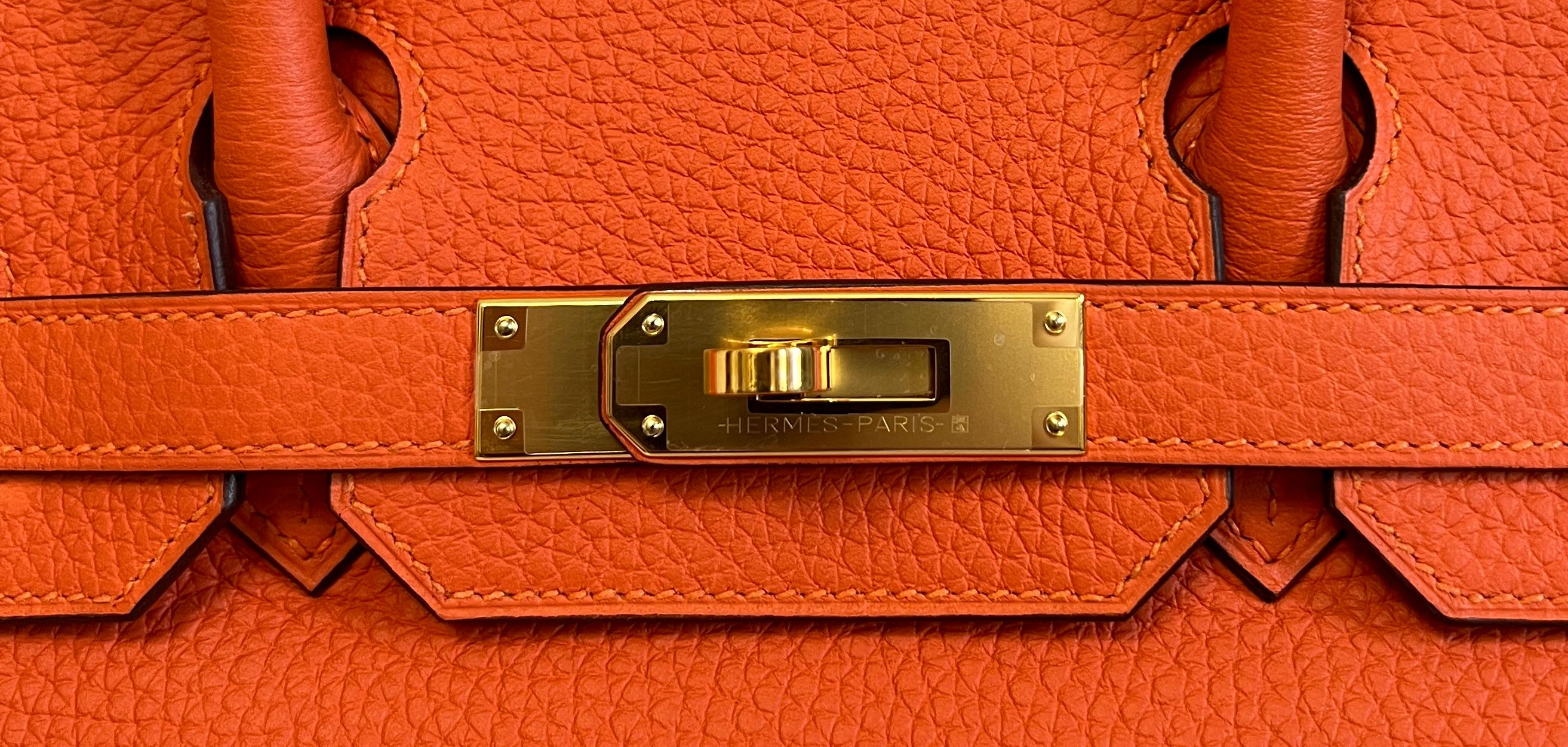 Hermes Birkin 30 Feu Orange Leather Gold Hardware 2020 In Excellent Condition In Miami, FL