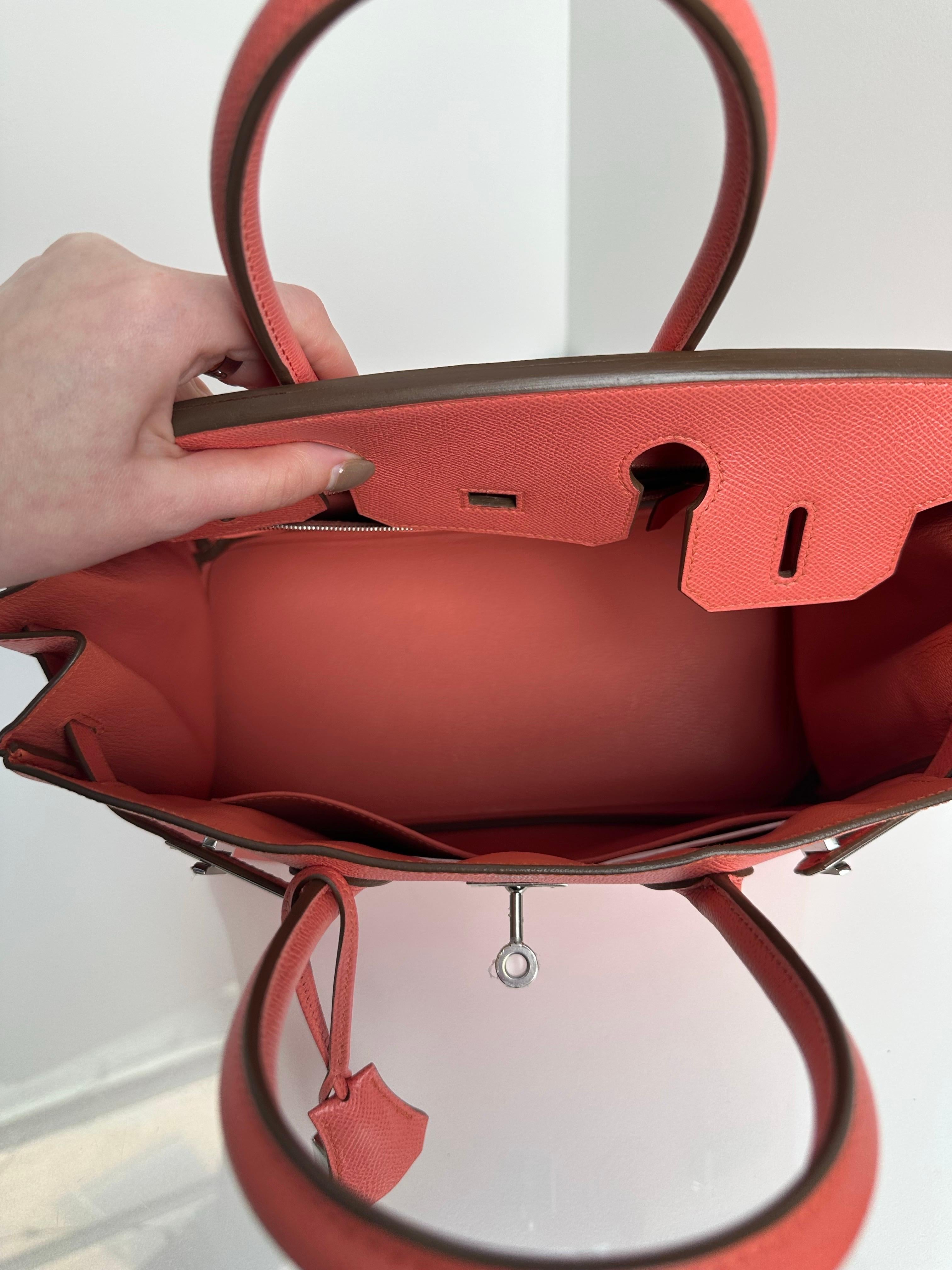 Hermes Birkin 30 Flamingo Epsom Palladium Hardware im Zustand „Hervorragend“ in Athens, GA
