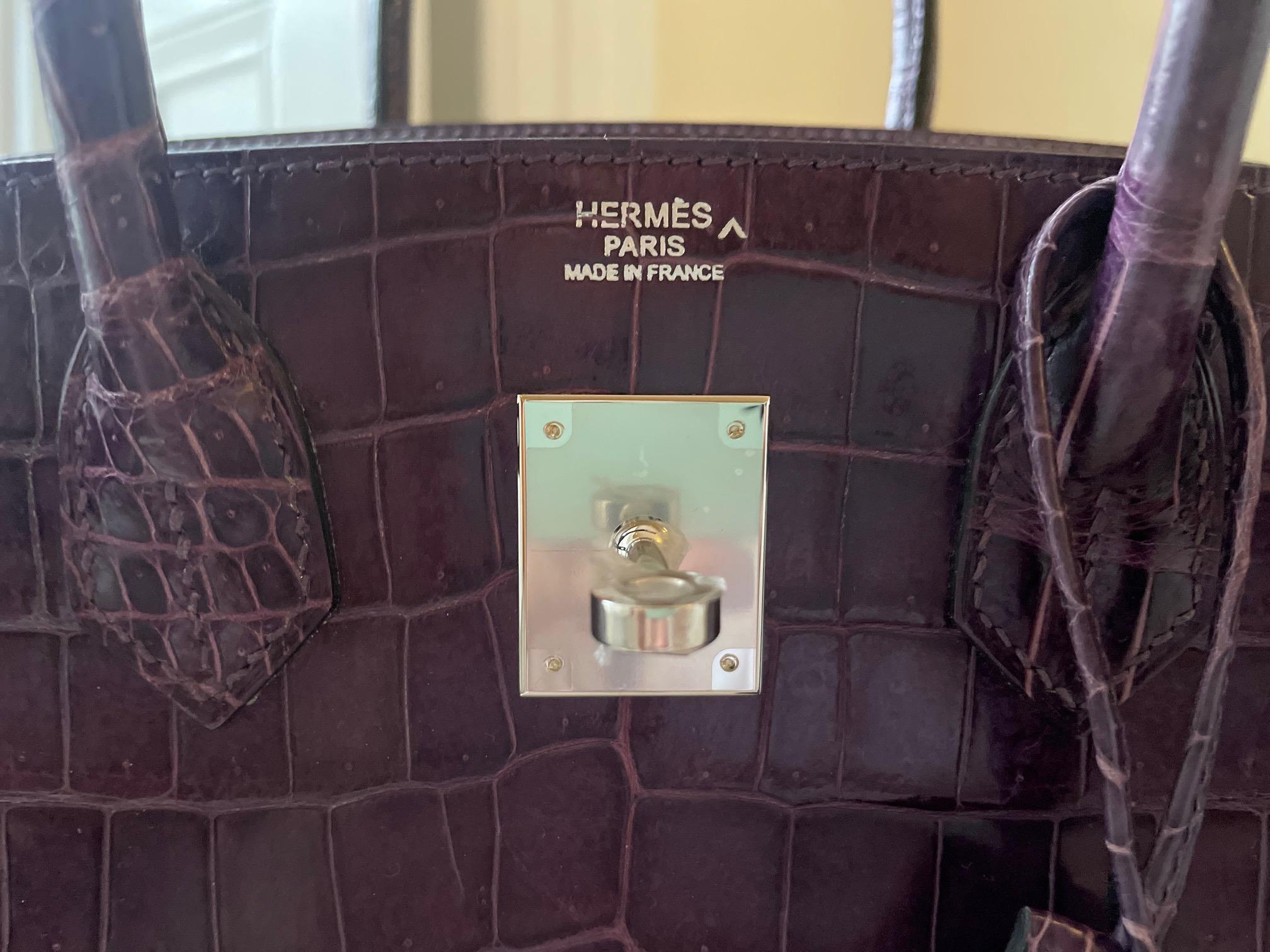 HERMÈS Violet Purple Porosus Crocodile PHW 30 Birkin Bag. Very good condition! 
This Birkin is a true timeless to add to your bag collection!
