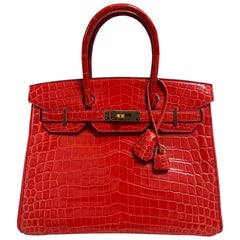Hermes Birkin 30 Geranium Red Niloticus Crocodile Leather Gold Hardware