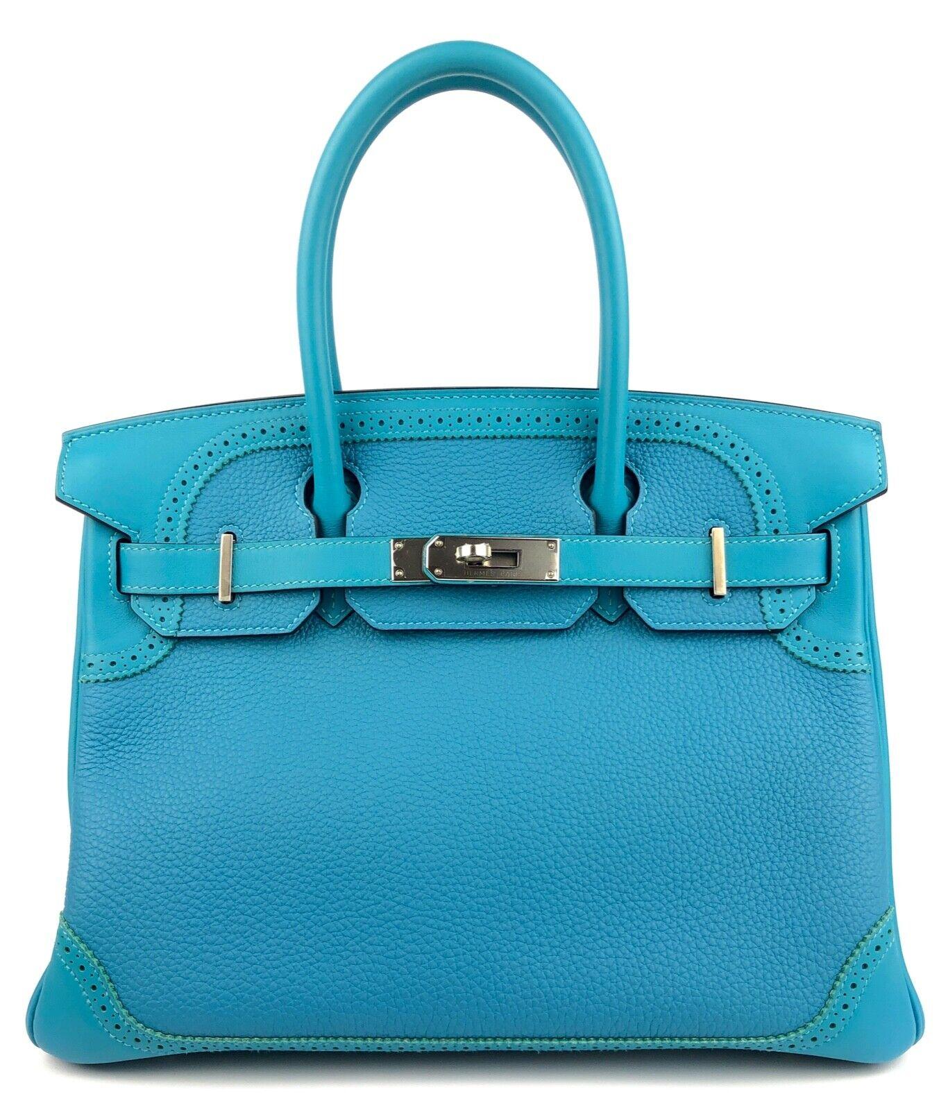 Stunning Rare Limited Edition Hermes Birkin 30 Ghillies Turquoise Palladium Hardware. Pristine Condition, Plastic on Hardware. Perfect corners and Structure. 

T Stamp 2015.

Shop with Confidence from Lux Addicts. Authenticity Guaranteed!

Please