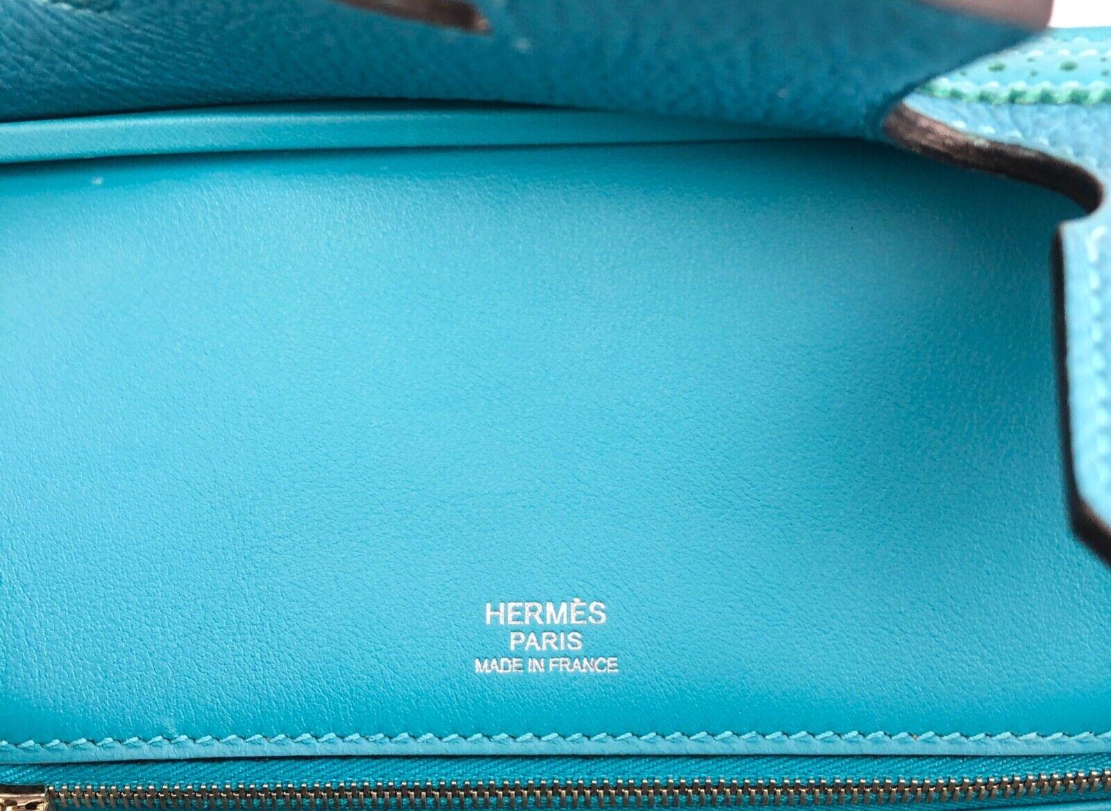 Hermes Birkin 30 Ghillies Turquoise Blue Leather Palladium Hardware  For Sale 1